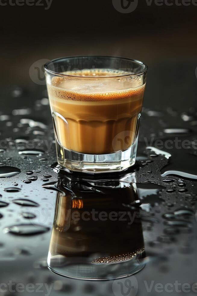 koffie in glas kop Aan nat oppervlakte foto