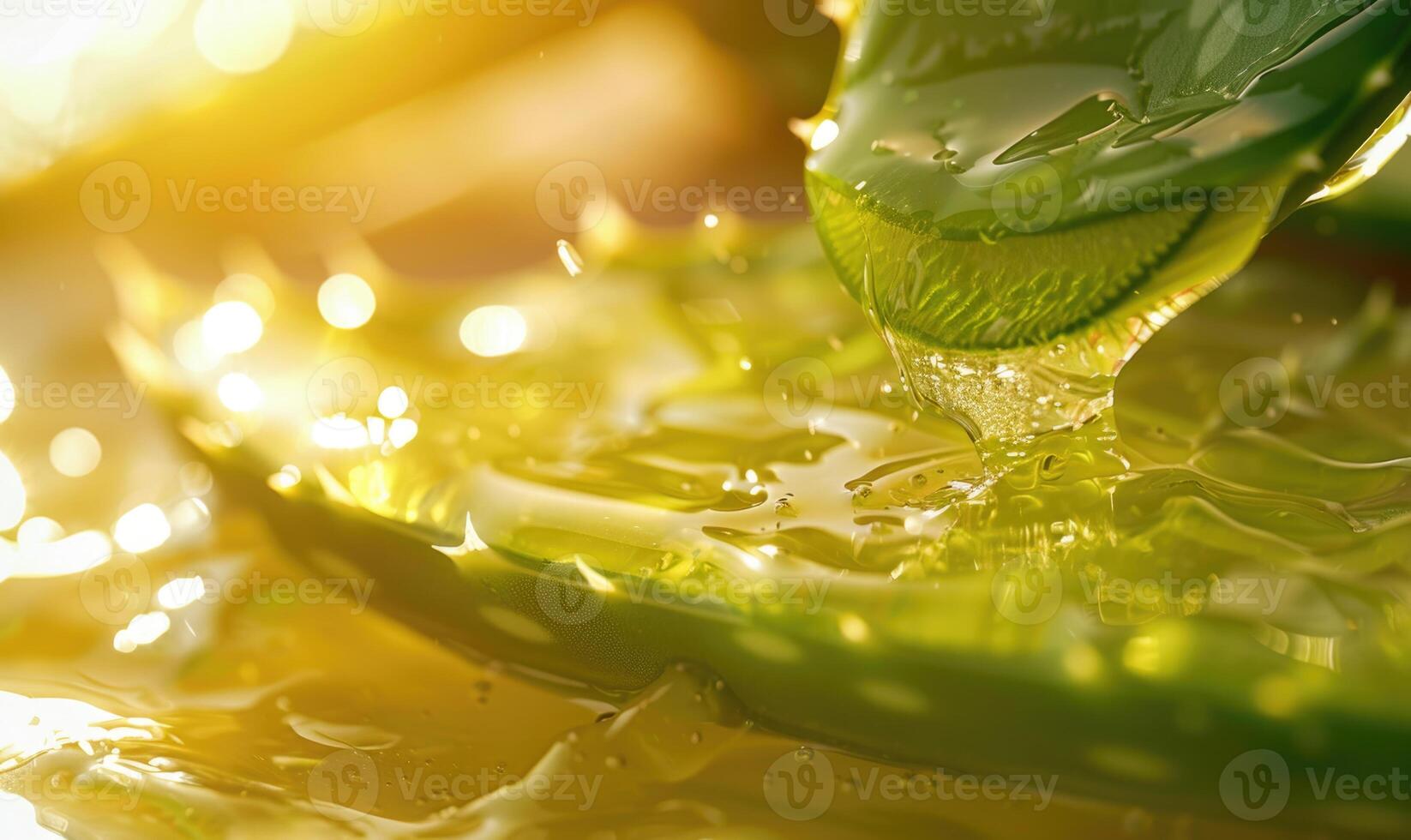 detailopname van schattig aloë vera blad en water foto