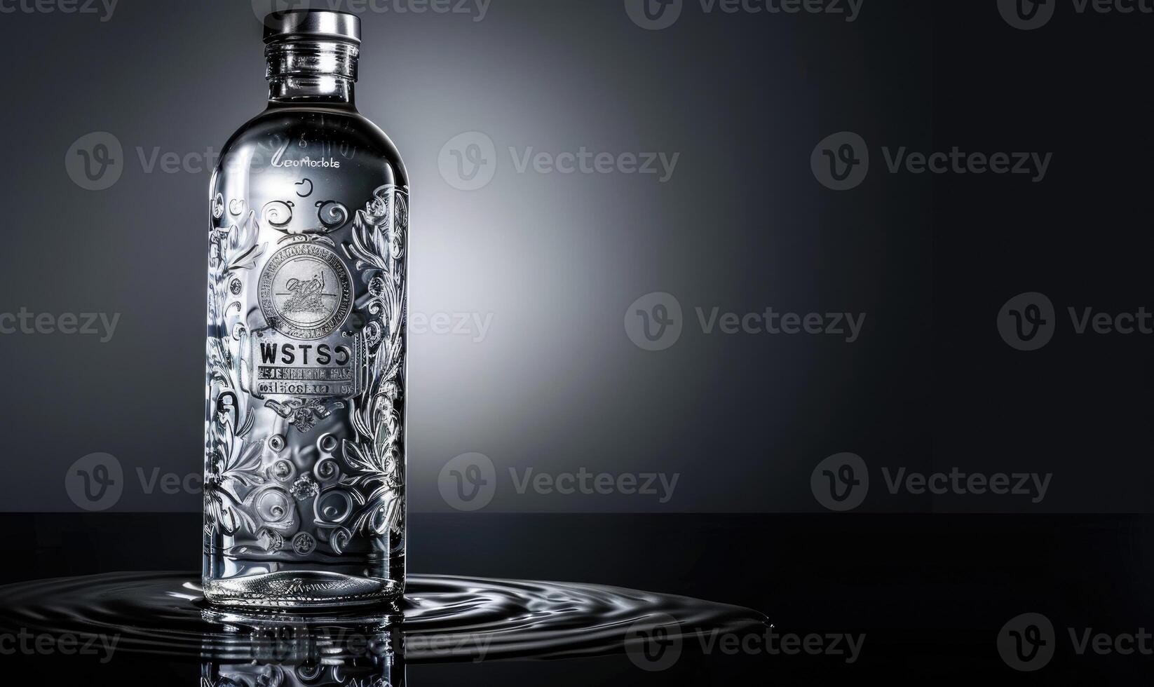 studio schot van een strak glas fles mockup gevulde met premie wodka foto