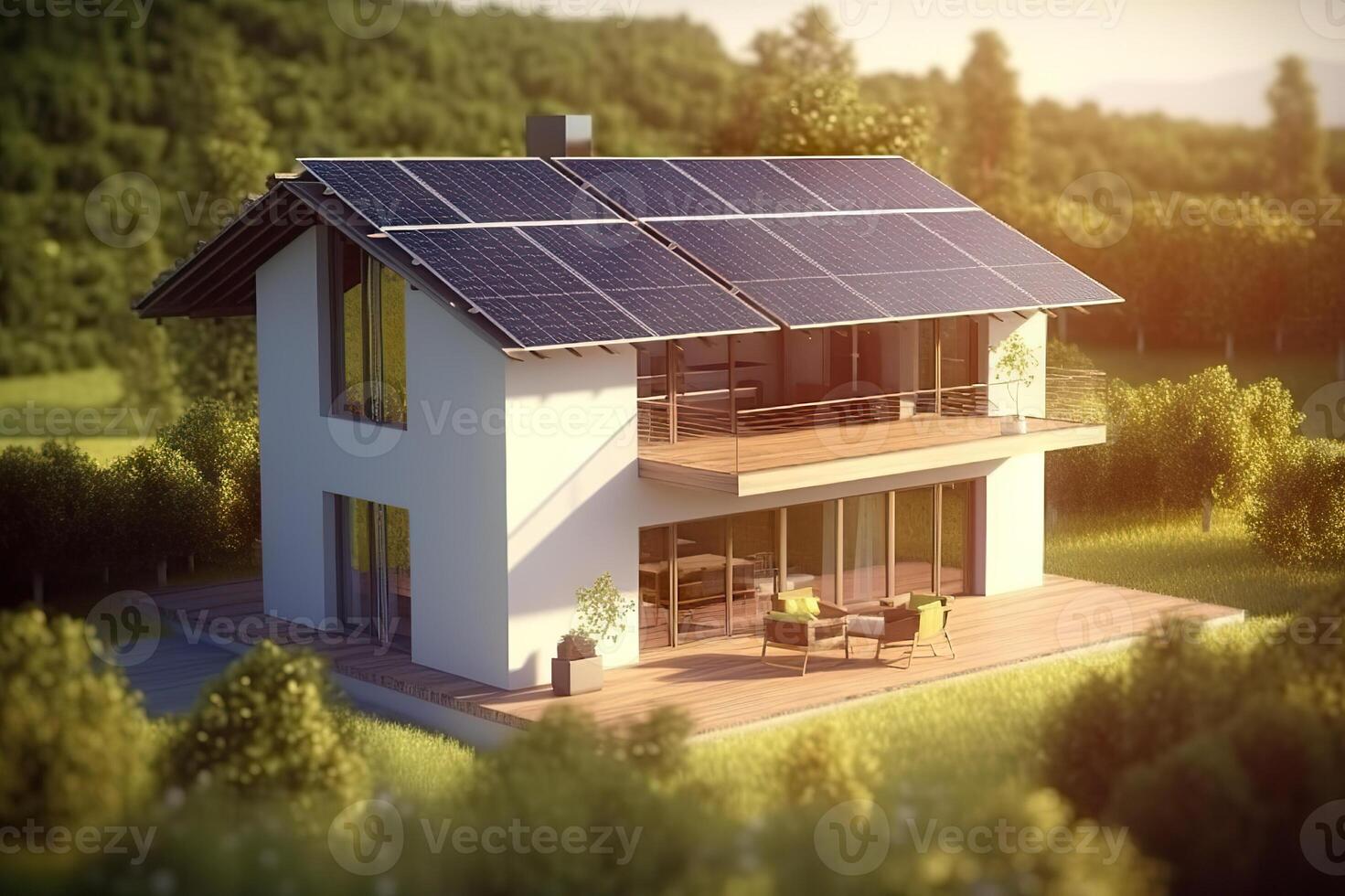 ai gegenereerd gebruik maken van de zon macht milieuvriendelijk op zonne-energie huizen voor duurzame leven. gemaakt met generatief ai foto