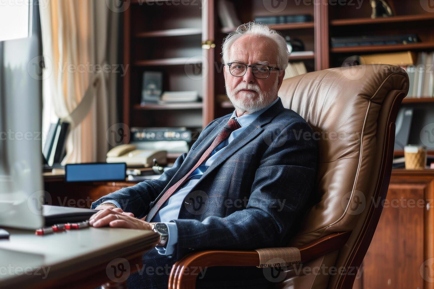 portret van top uitvoerend zittend Bij zijn bureau foto