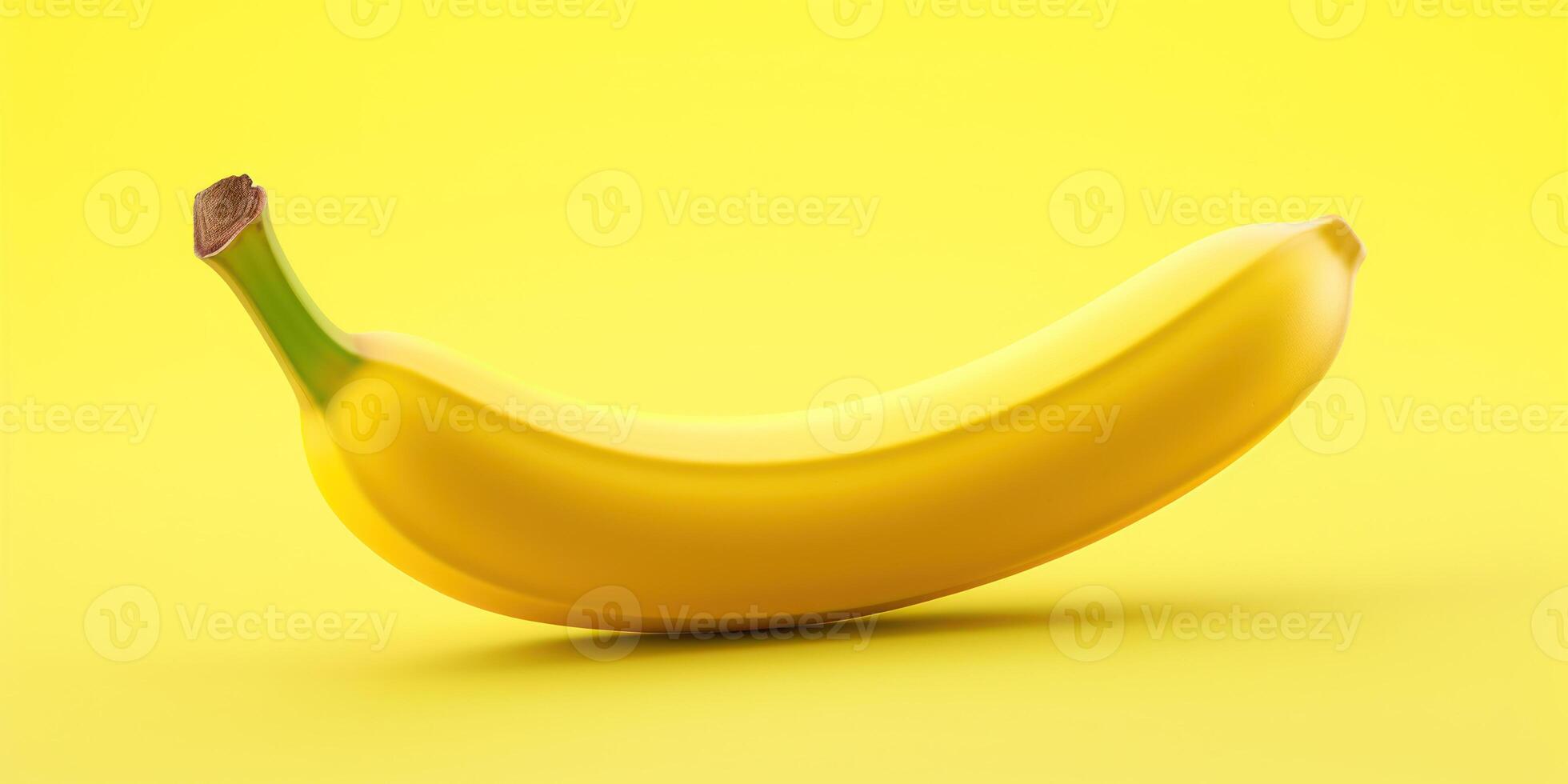 ai gegenereerd banaan Aan geel achtergrond. minimalistische samenstelling van single banaan tegen monochroom achtergrond. gezond tussendoortje. generatief ai foto