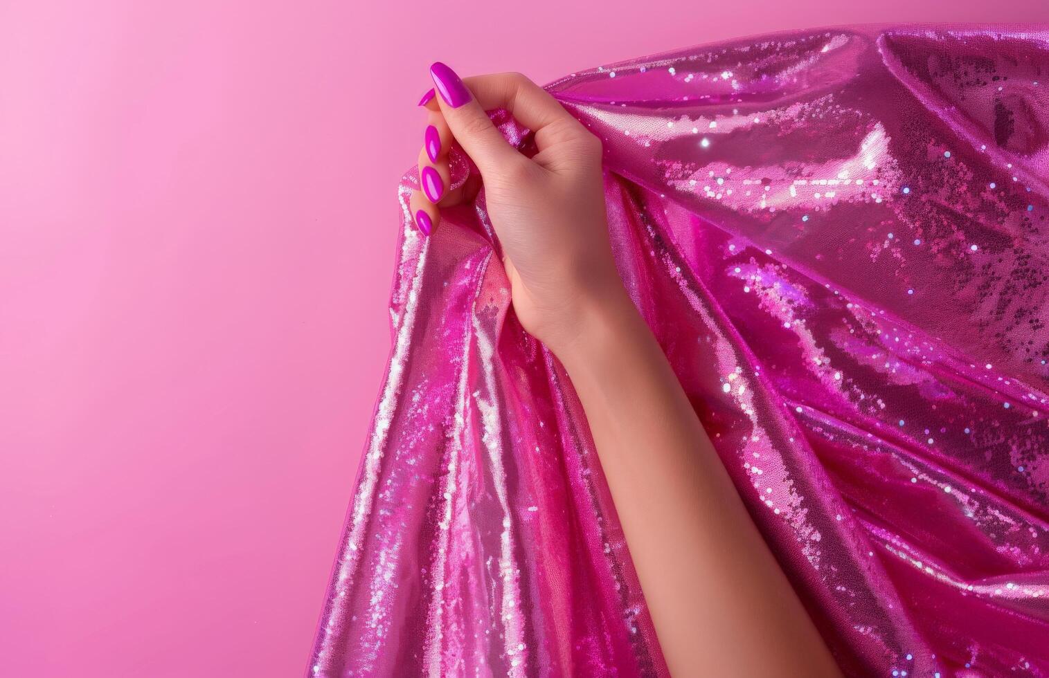 dames hand- Holding roze kleding stof foto