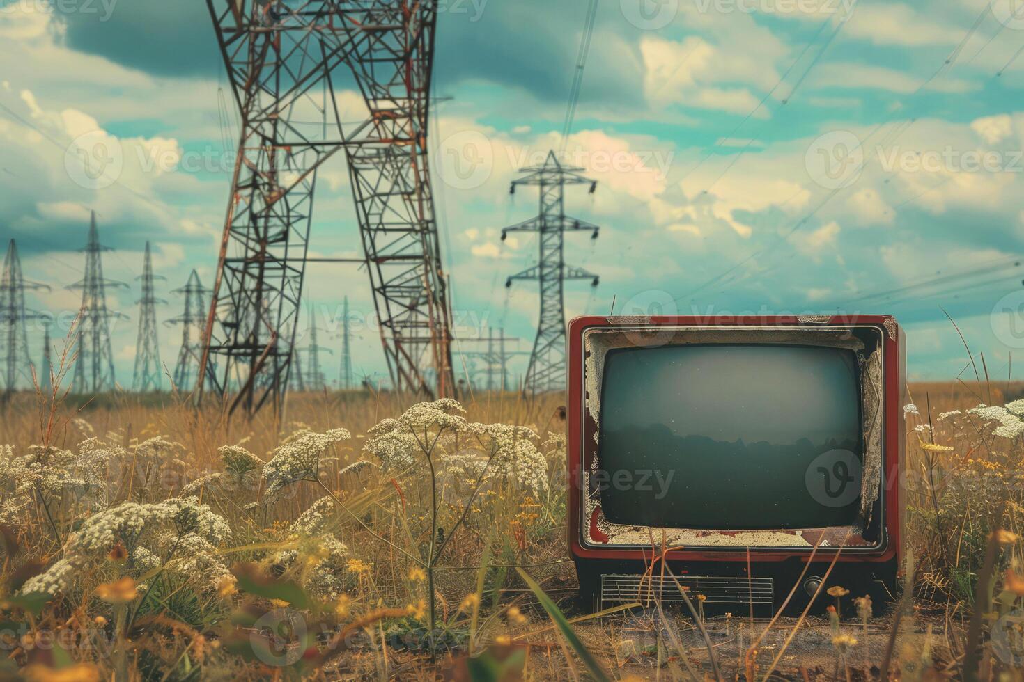 ai gegenereerd retro TV reeks in de veld- foto