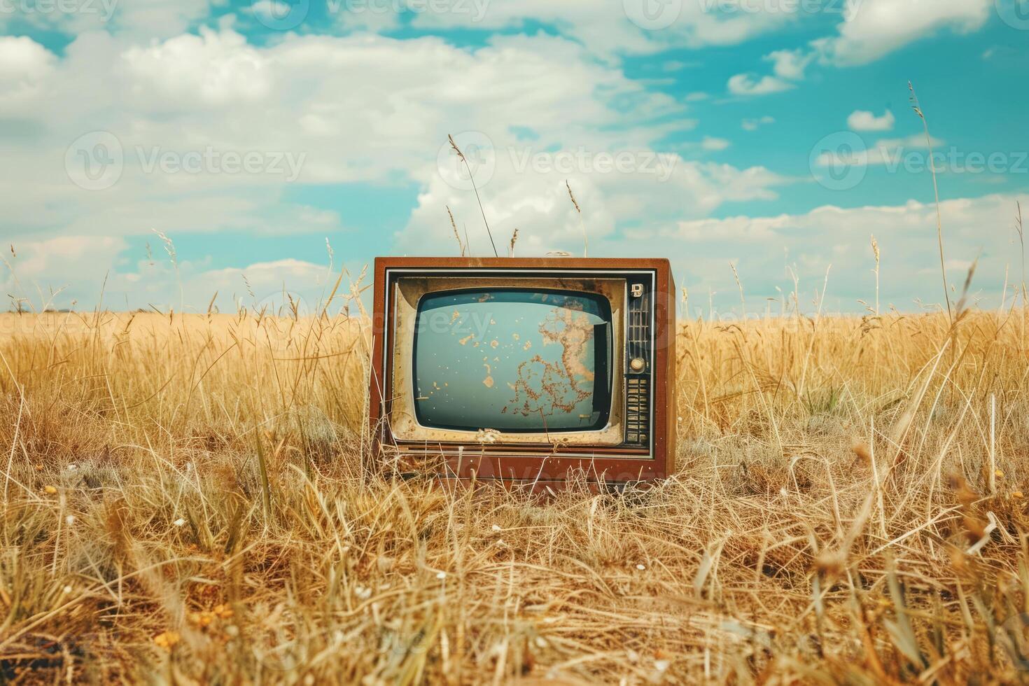 ai gegenereerd retro TV reeks in de veld- foto