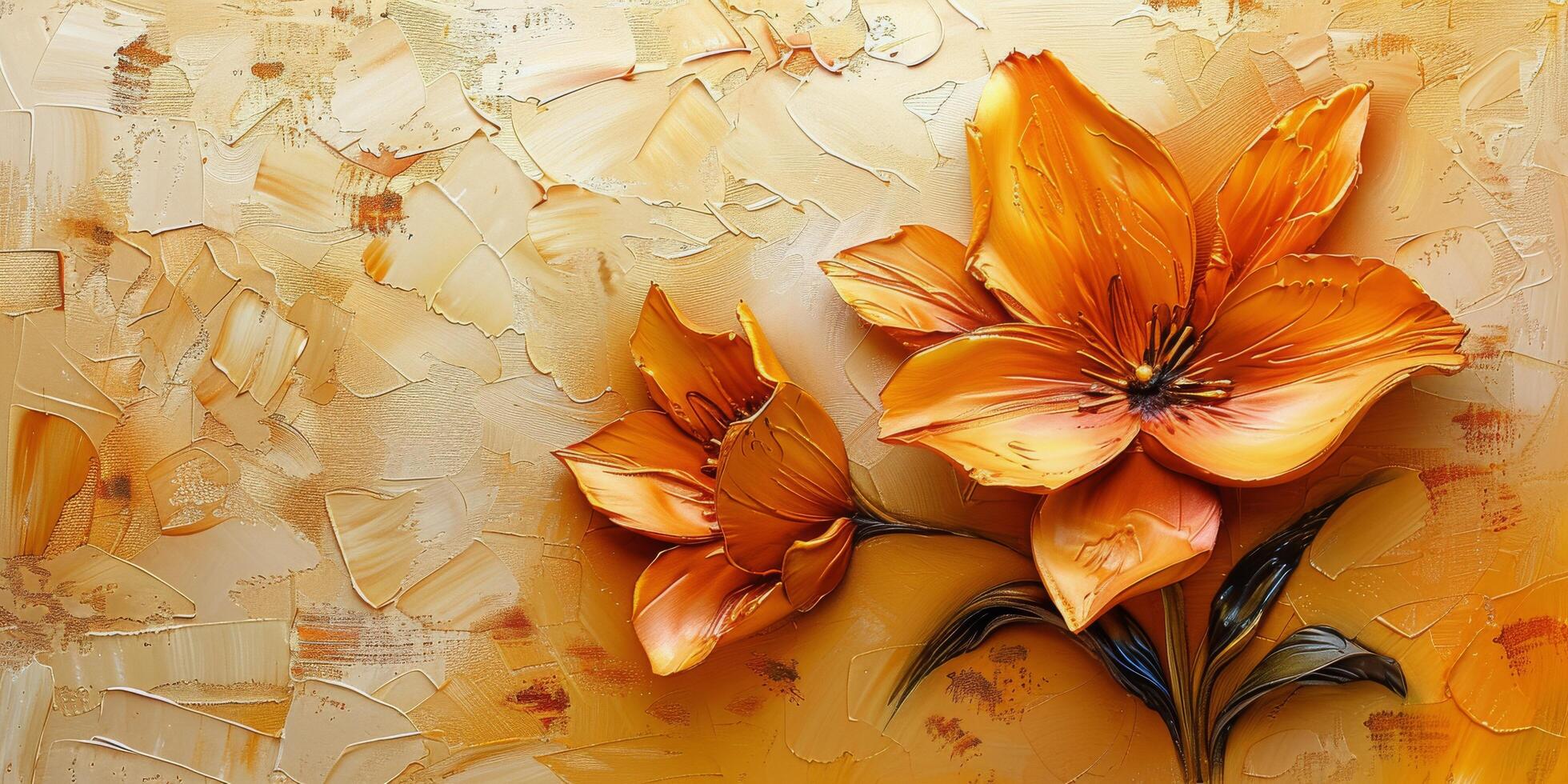 ai gegenereerd drie oranje bloemen Aan geel achtergrond foto