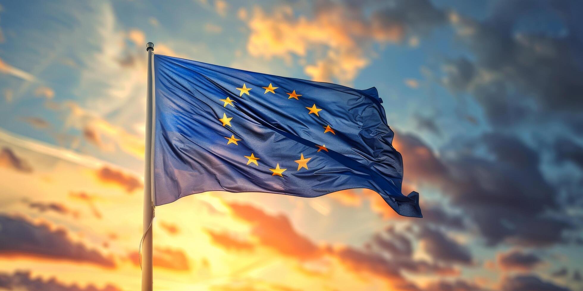 ai gegenereerd Europese vlag stijgend in lucht foto