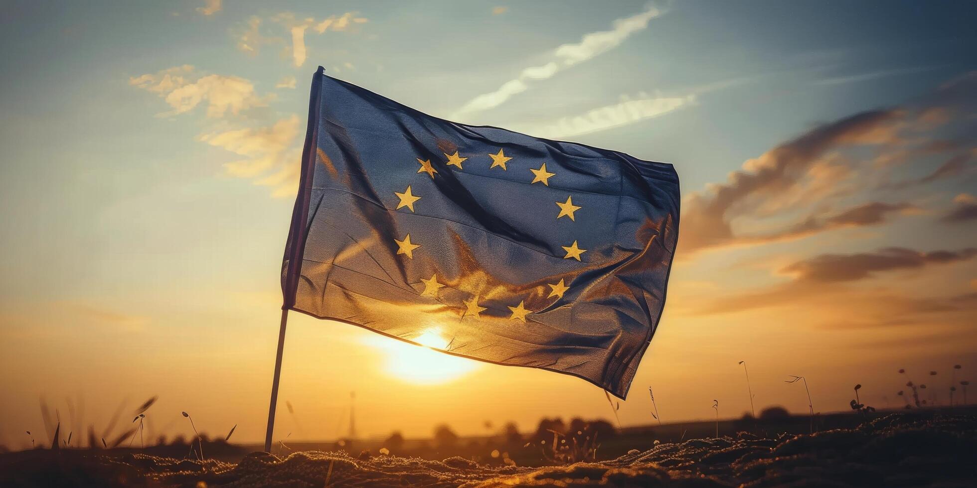 ai gegenereerd Europese vlag stijgend in lucht foto