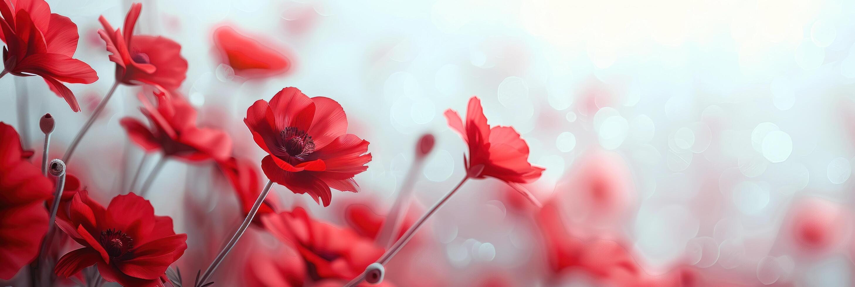 ai gegenereerd abstract mooi minimalistisch achtergrond met rood bloemen en veel van ruimte voor tekst foto