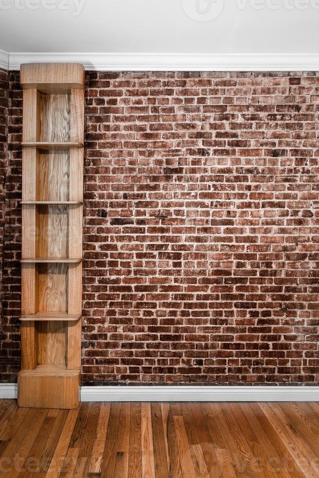 platte bakstenen muur perspectief en plank foto