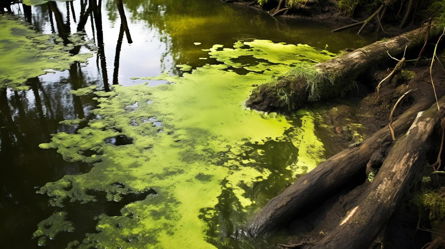 ecosysteem afwijzen getoond door algen besmet vijver foto