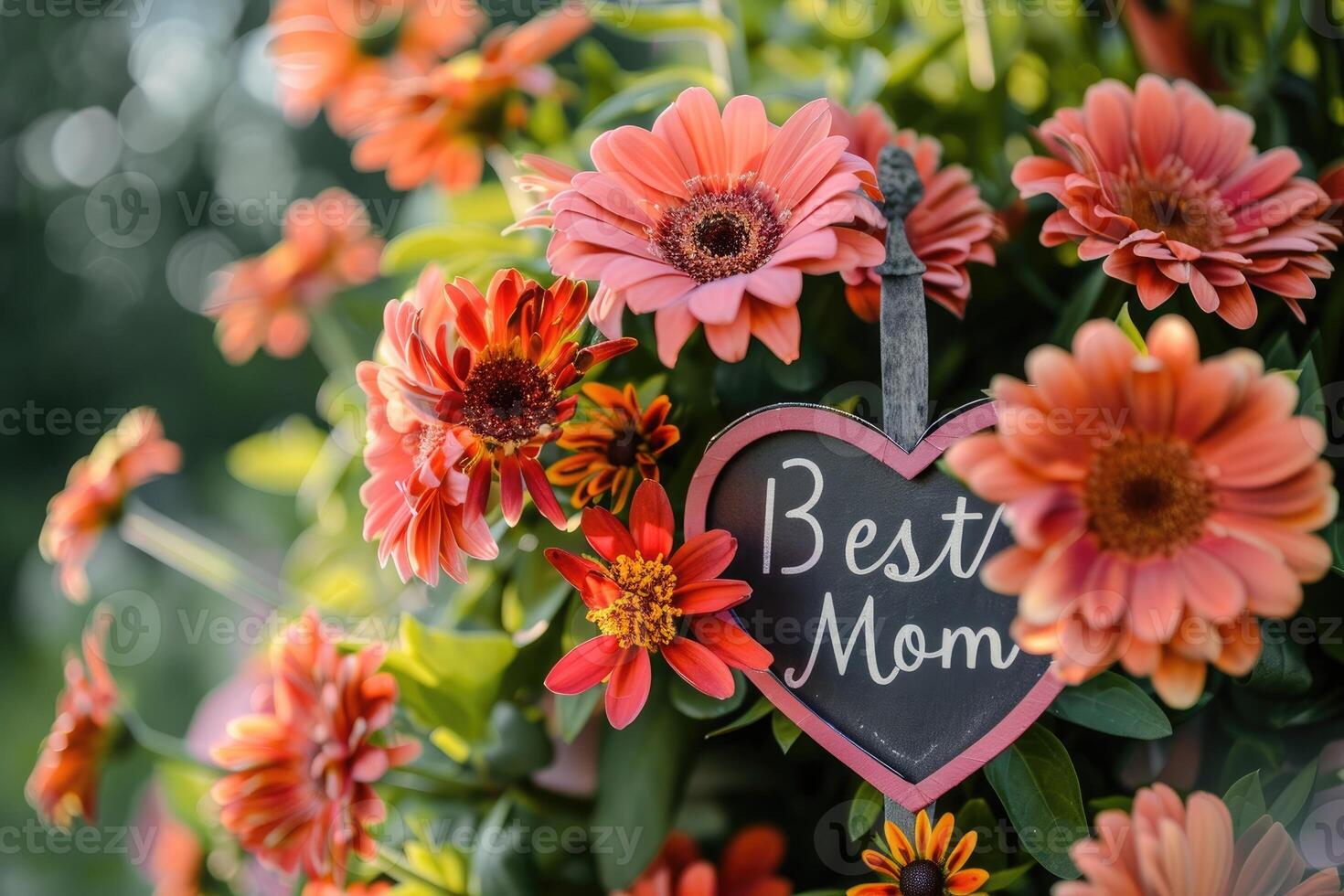 moeders dag hartvormig groet met een arrangement van mooi bloem. foto