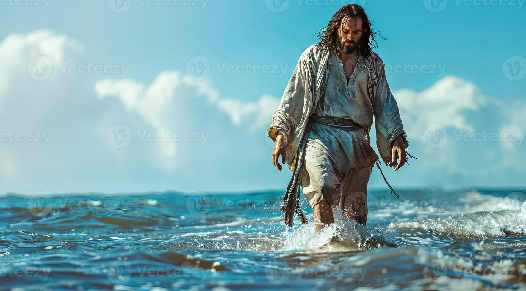 wonder van Jezus Christus wandelen Aan water, geheel Bijbel verhalen en legends foto