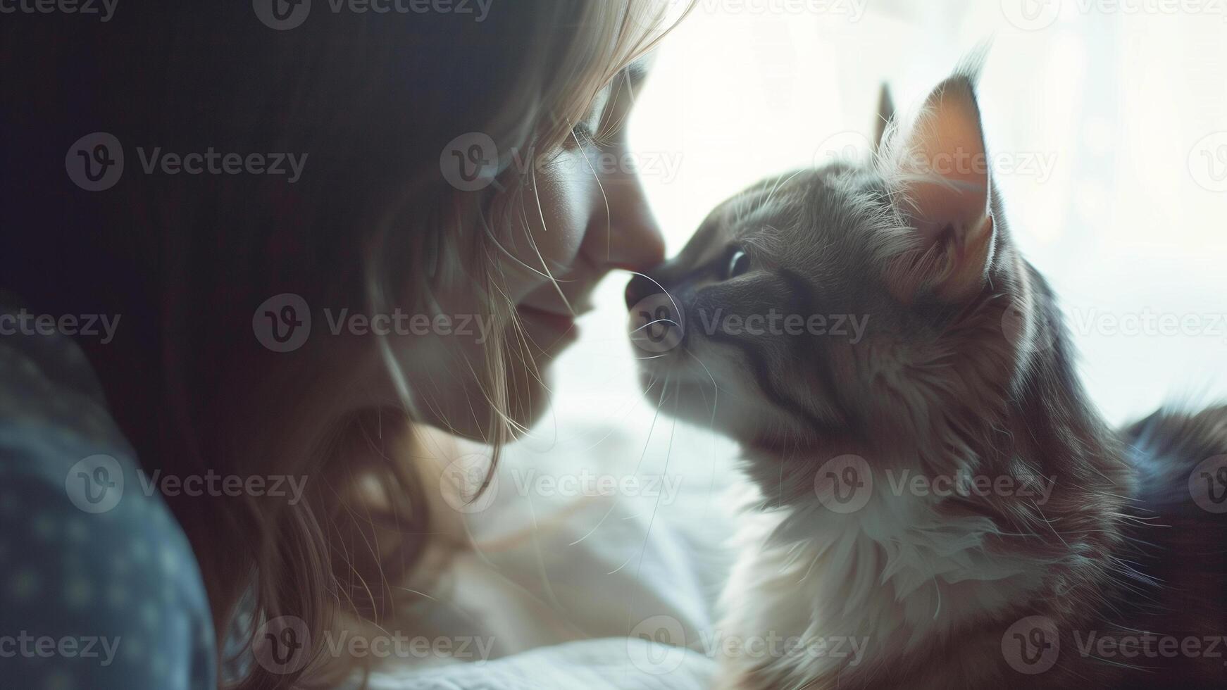 schattig weinig meisje knuffelen haar kat. selectief focus Aan kat. foto