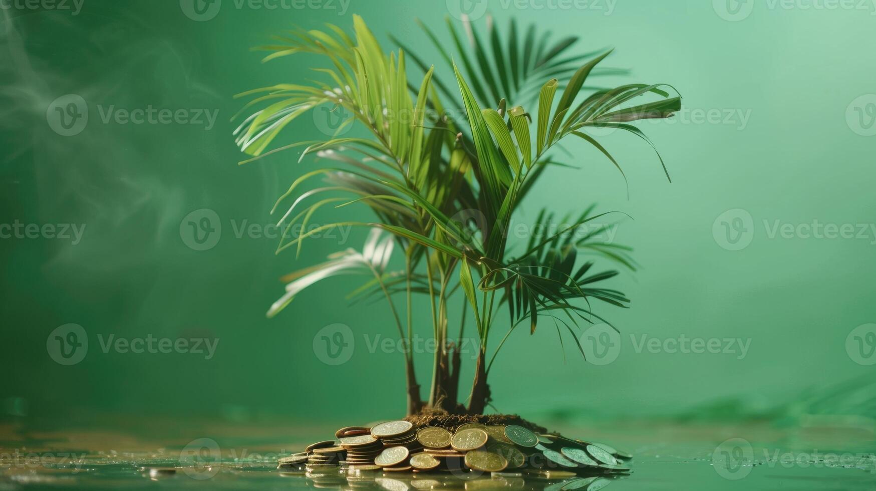 geld stapel met groeit boom symboliseert bedrijf succes. foto