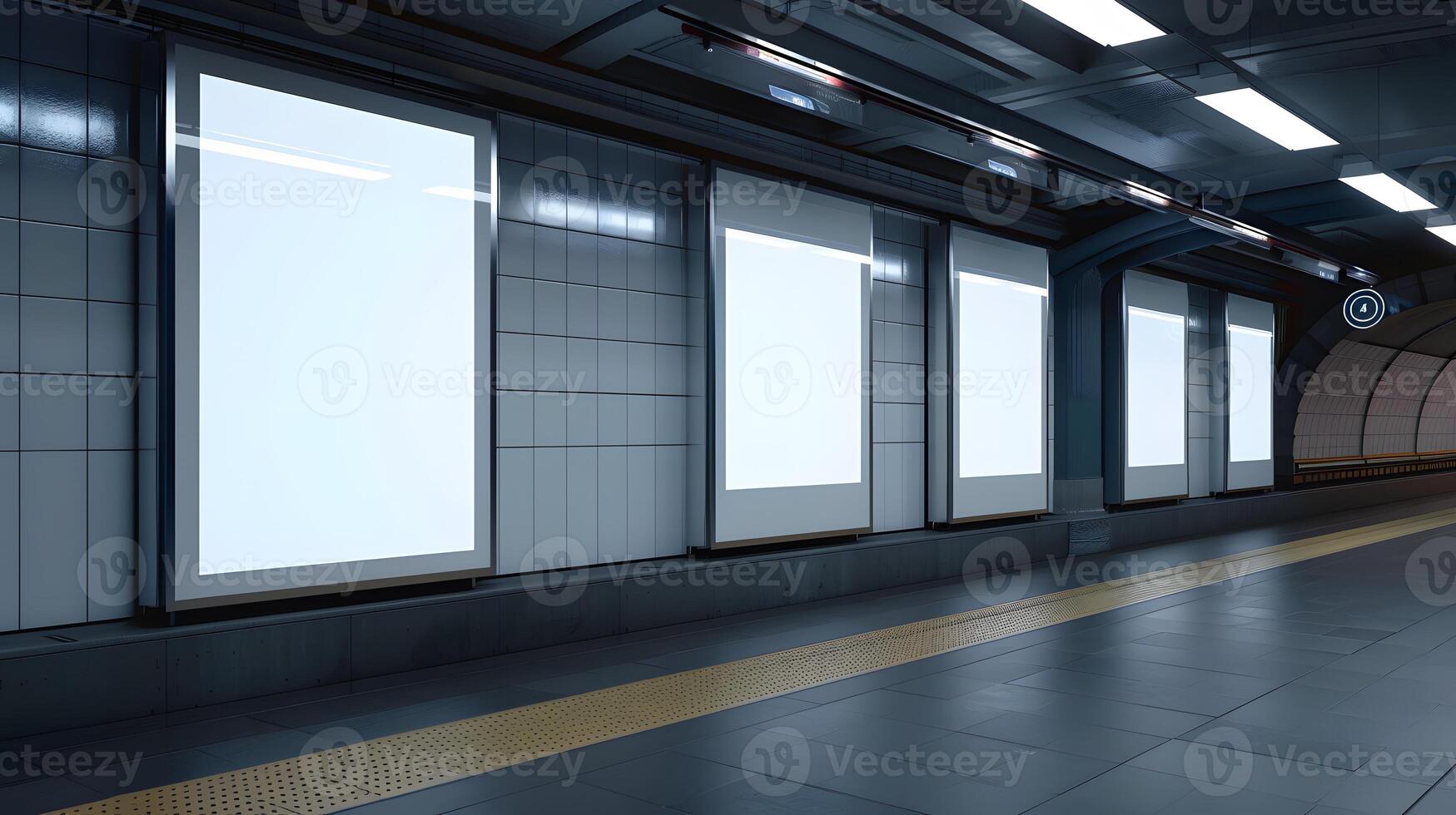 3 verticaal reclameborden in metro station mockup , foto