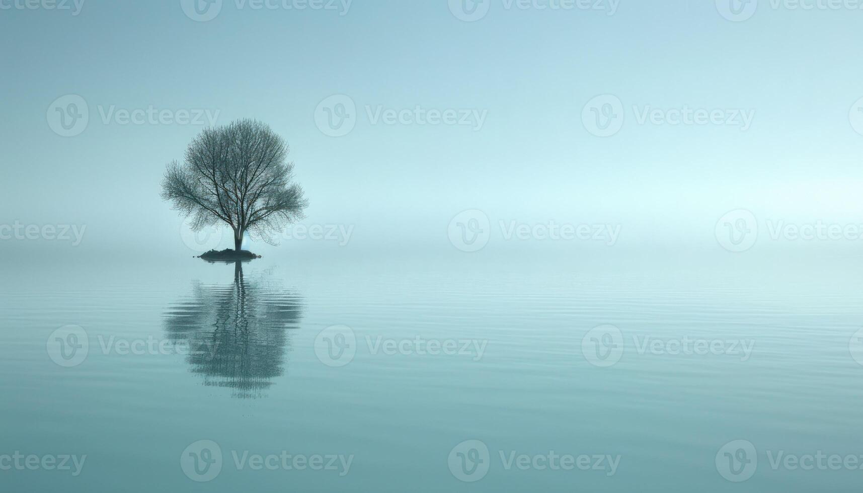 een boom omringd door water, staand alleen in haar milieu foto