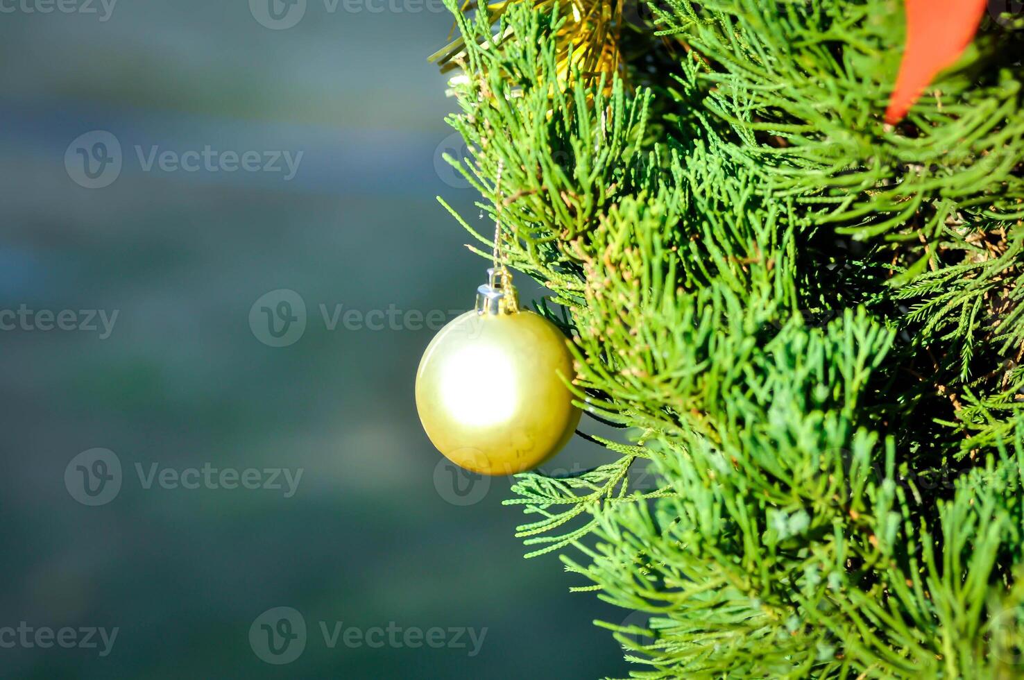 Kerstmis dag of Kerstmis decoratie , Kerstmis bal Aan pijnboom boom foto