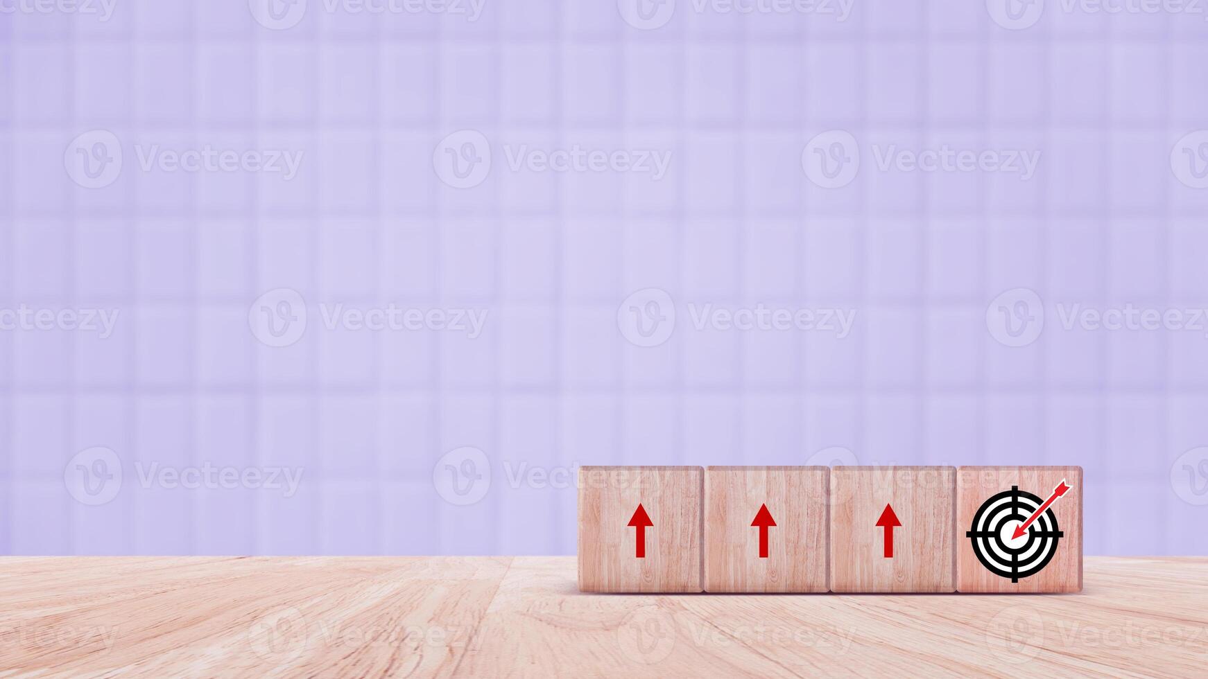 doelwit concept, doelstelling, virtueel doelwit bord en stijgende lijn pijlen scherm gedrukt Aan houten kubussen. reeks doelen voor bedrijf succes. foto