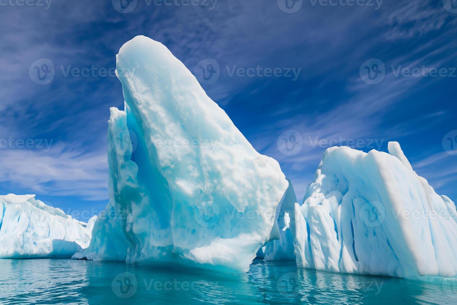 majestueus ijs kliffen gekroond door een koel atmosfeer, ingelijst door de mooi zee en lucht, toveren een harmonisch panorama van van de natuur ijzig grootsheid en oceanisch pracht foto