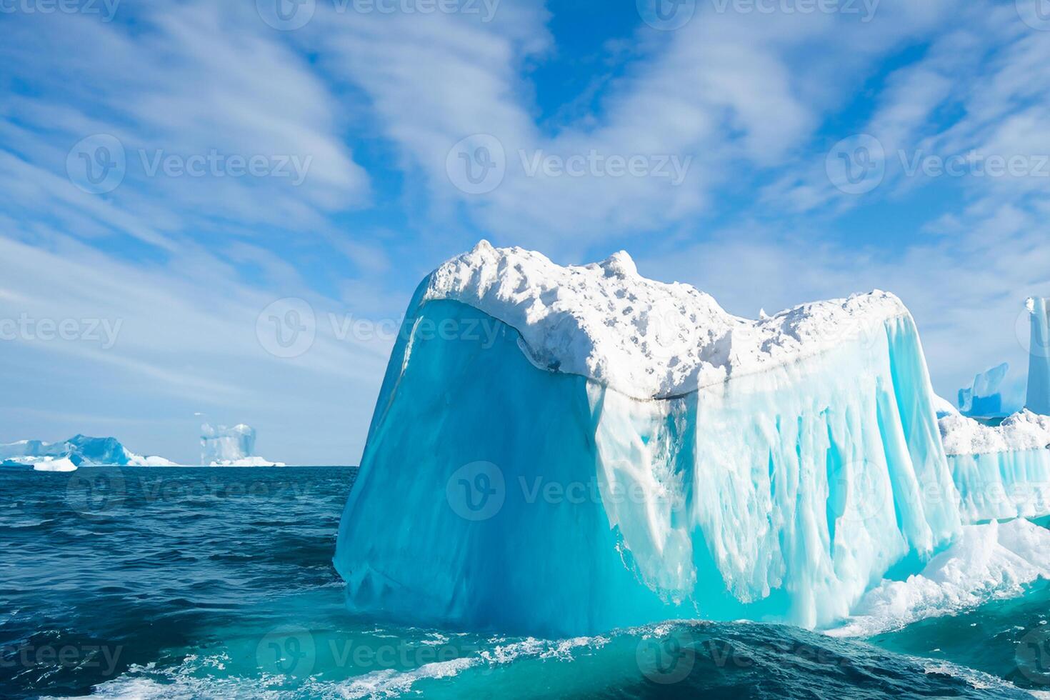 majestueus ijs kliffen gekroond door een koel atmosfeer, ingelijst door de mooi zee en lucht, toveren een harmonisch panorama van van de natuur ijzig grootsheid en oceanisch pracht foto