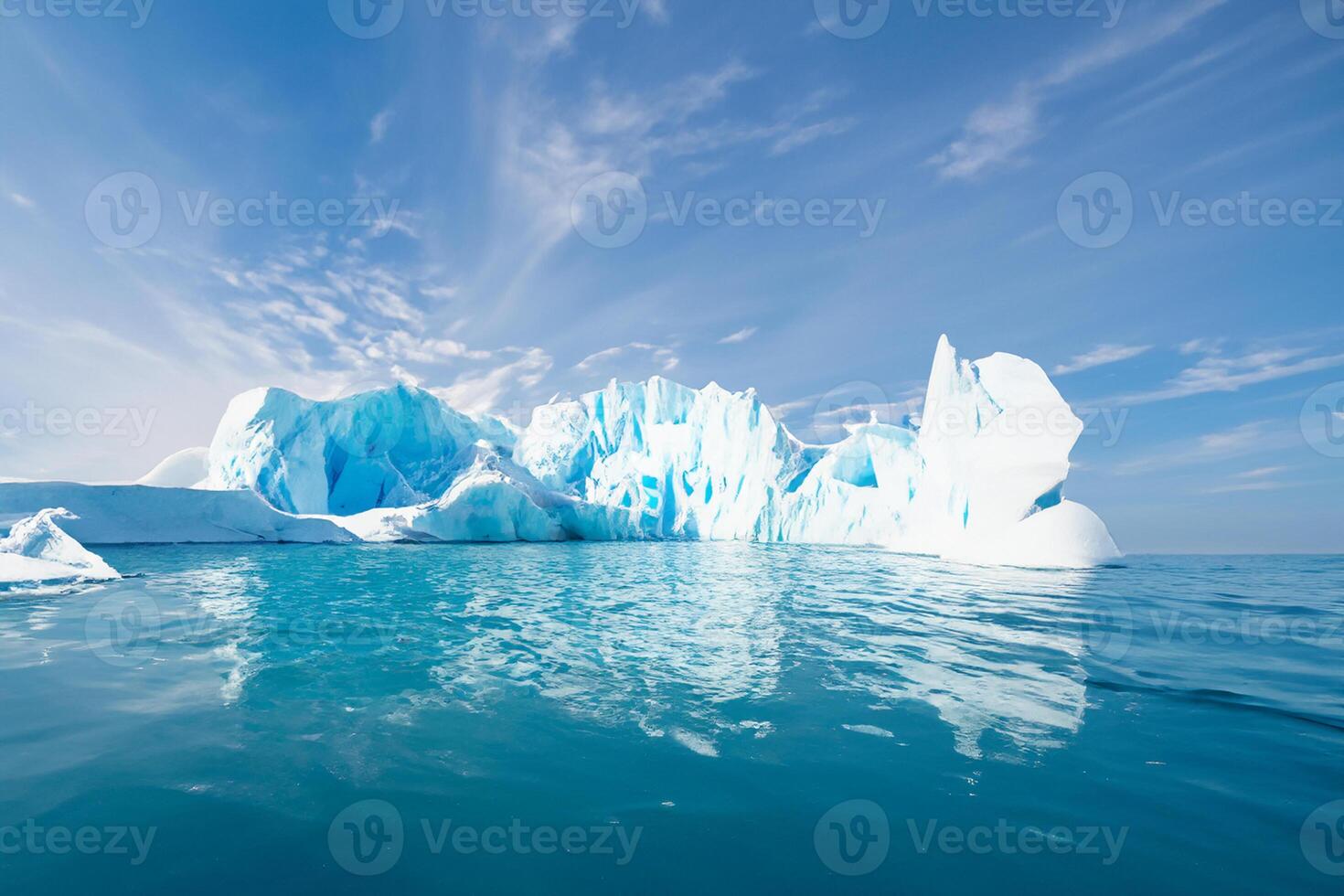 majestueus ijs kliffen gekroond door een koel atmosfeer, ingelijst door de mooi zee en lucht, toveren een harmonisch panorama van van de natuur ijzig grootsheid en oceanisch pracht foto