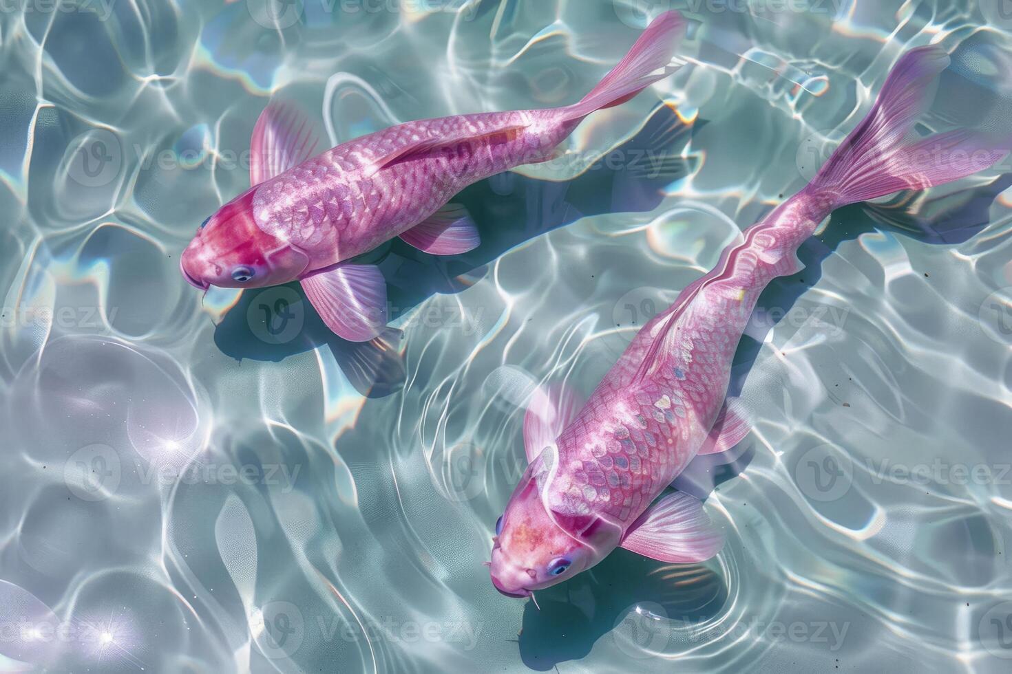 twee roze koi vis, zwemmen in Doorzichtig water foto