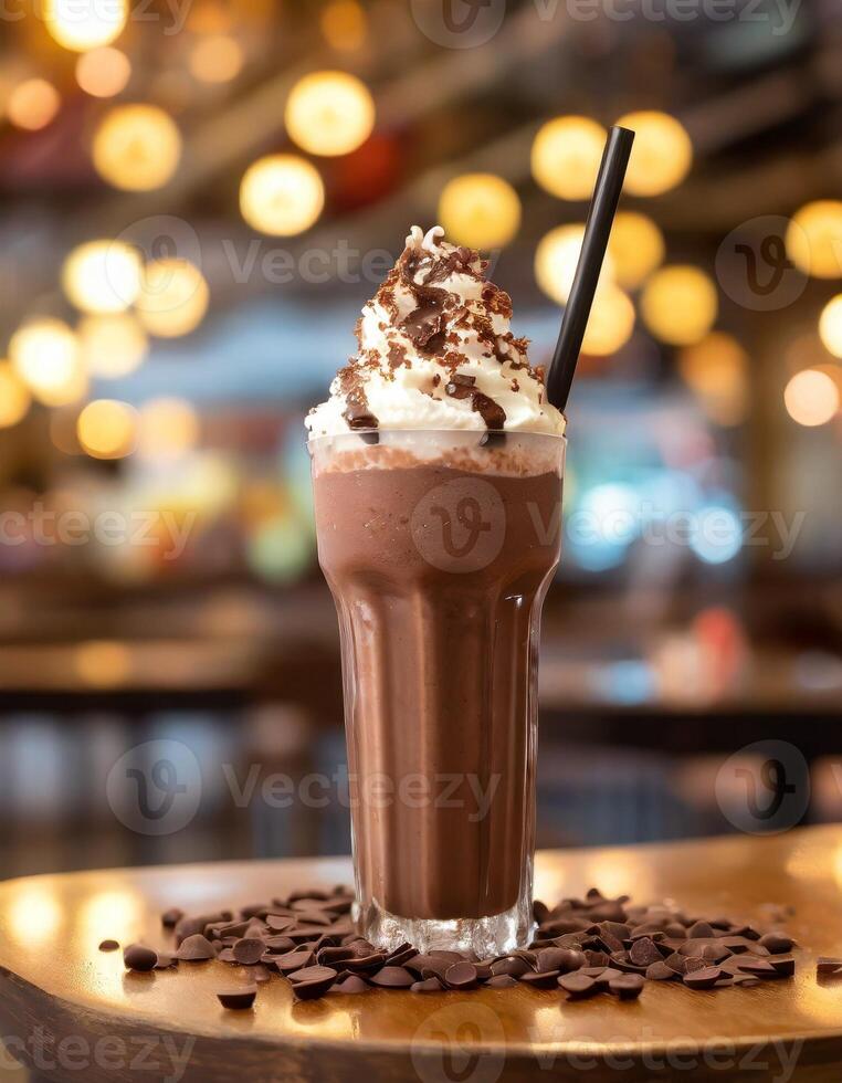 heerlijk voedsel van chocola milkshake met geslagen room foto