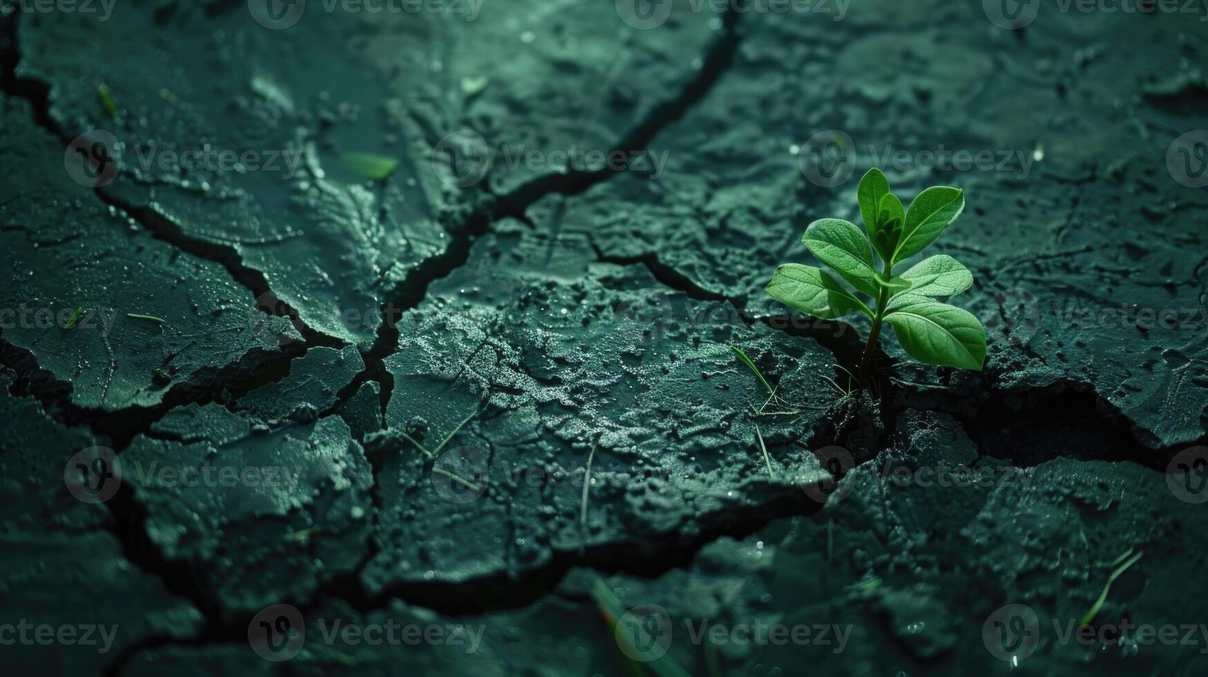 groen fabriek Aan barst modder foto