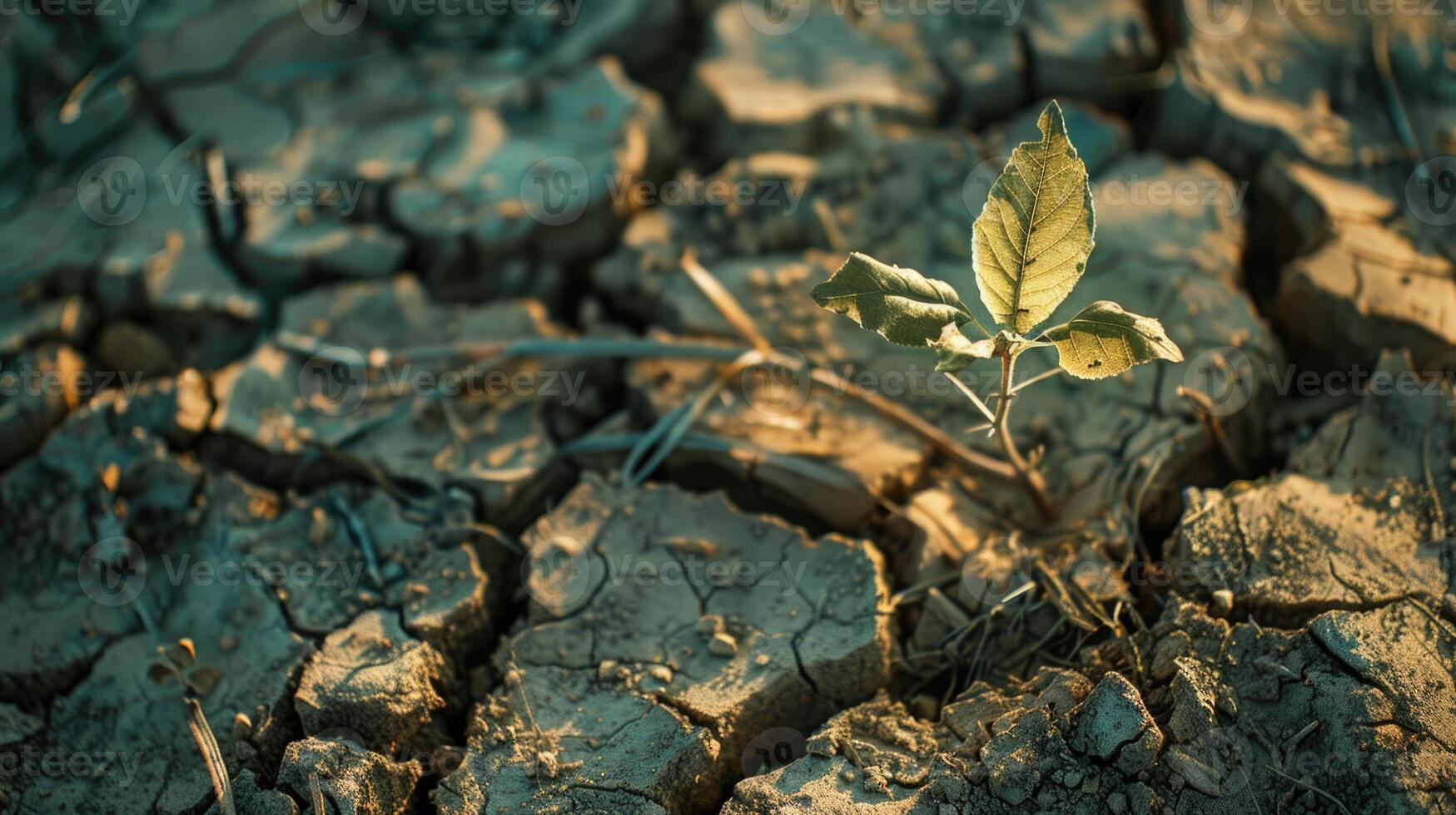 aanplant in droog gebarsten modder voor overleving. foto