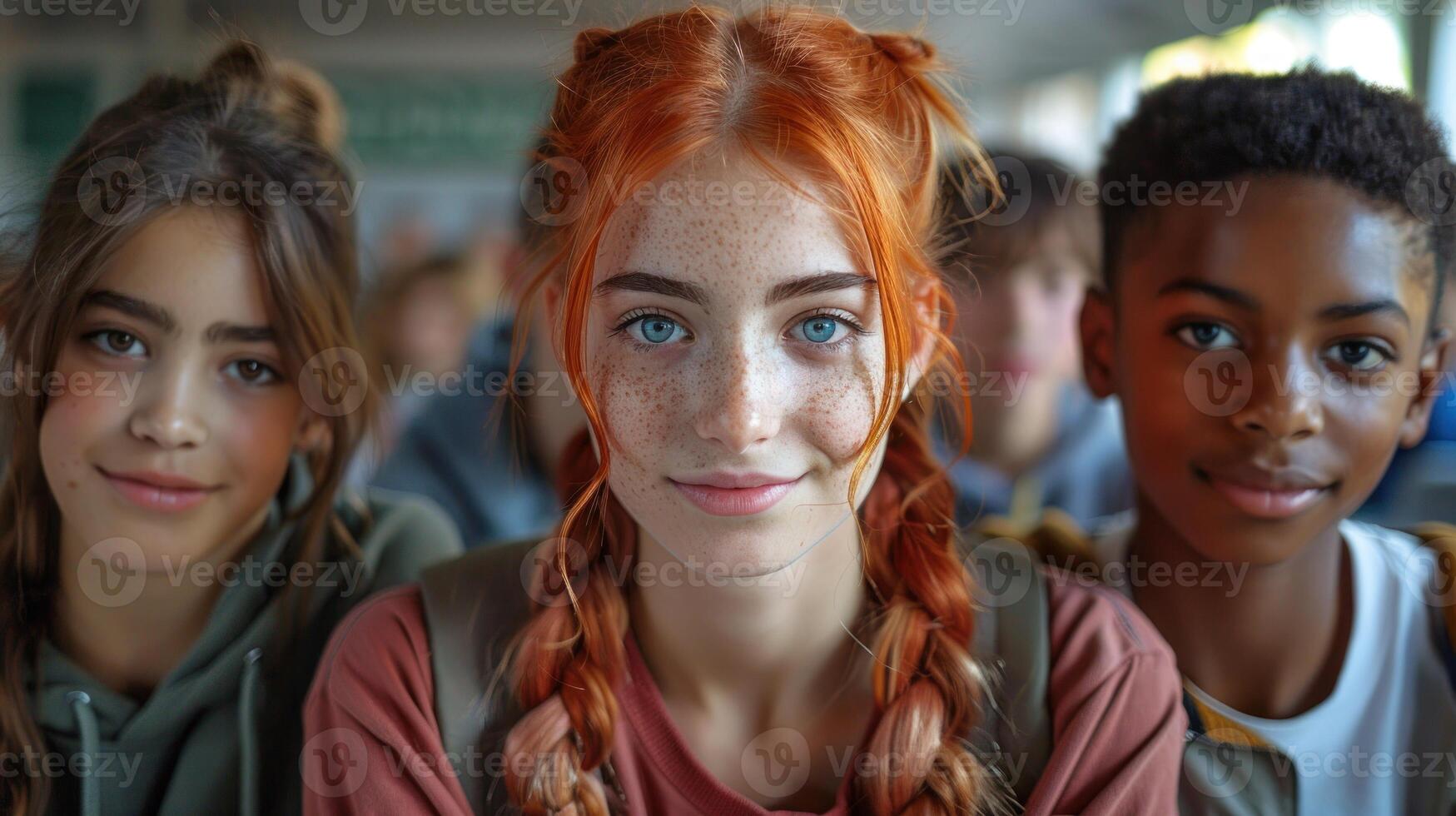 een groep van jong individuen zittend nauw samen in een rij foto