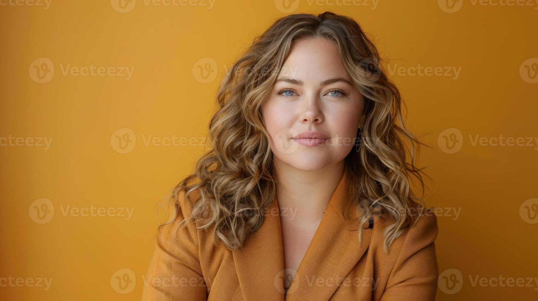 een vrouw vervelend een bruin jasje stakingen een houding voor een foto