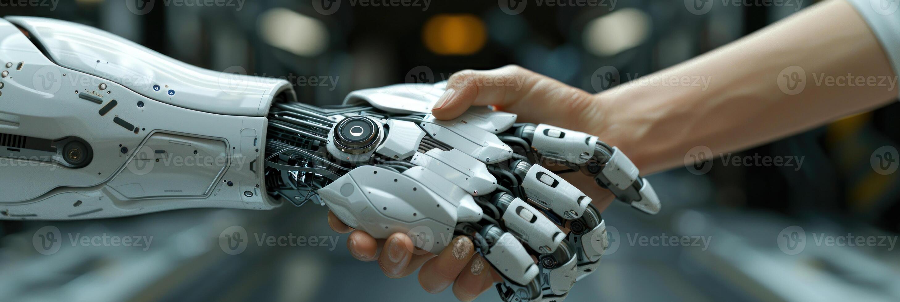 een persoon Holding een robot hand- binnen een kamer foto
