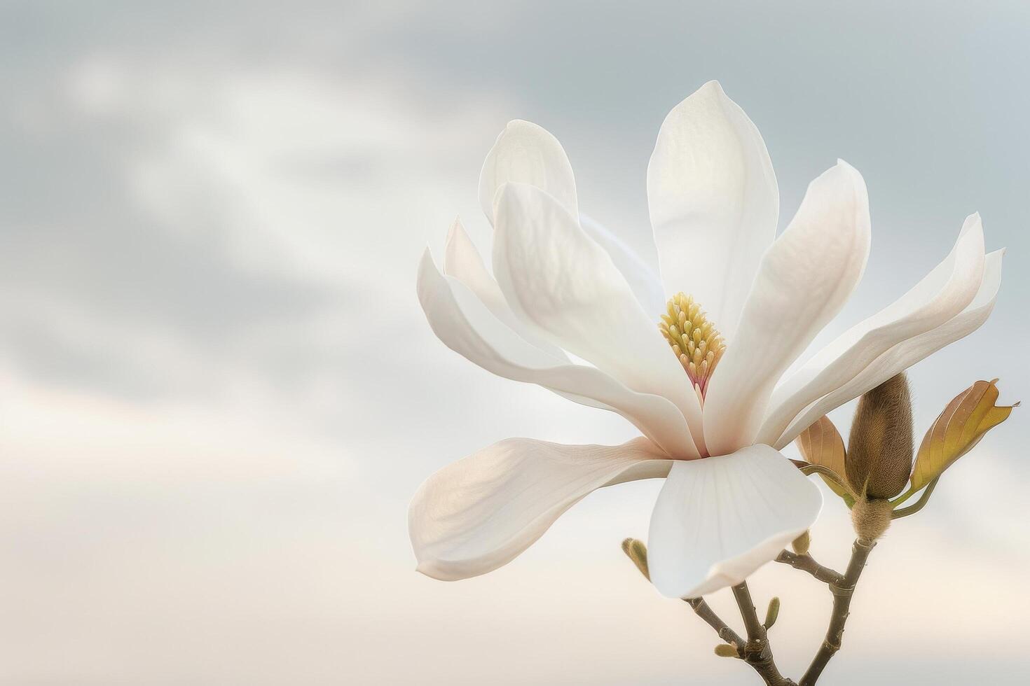 wit magnolia bloesem tegen lucht foto