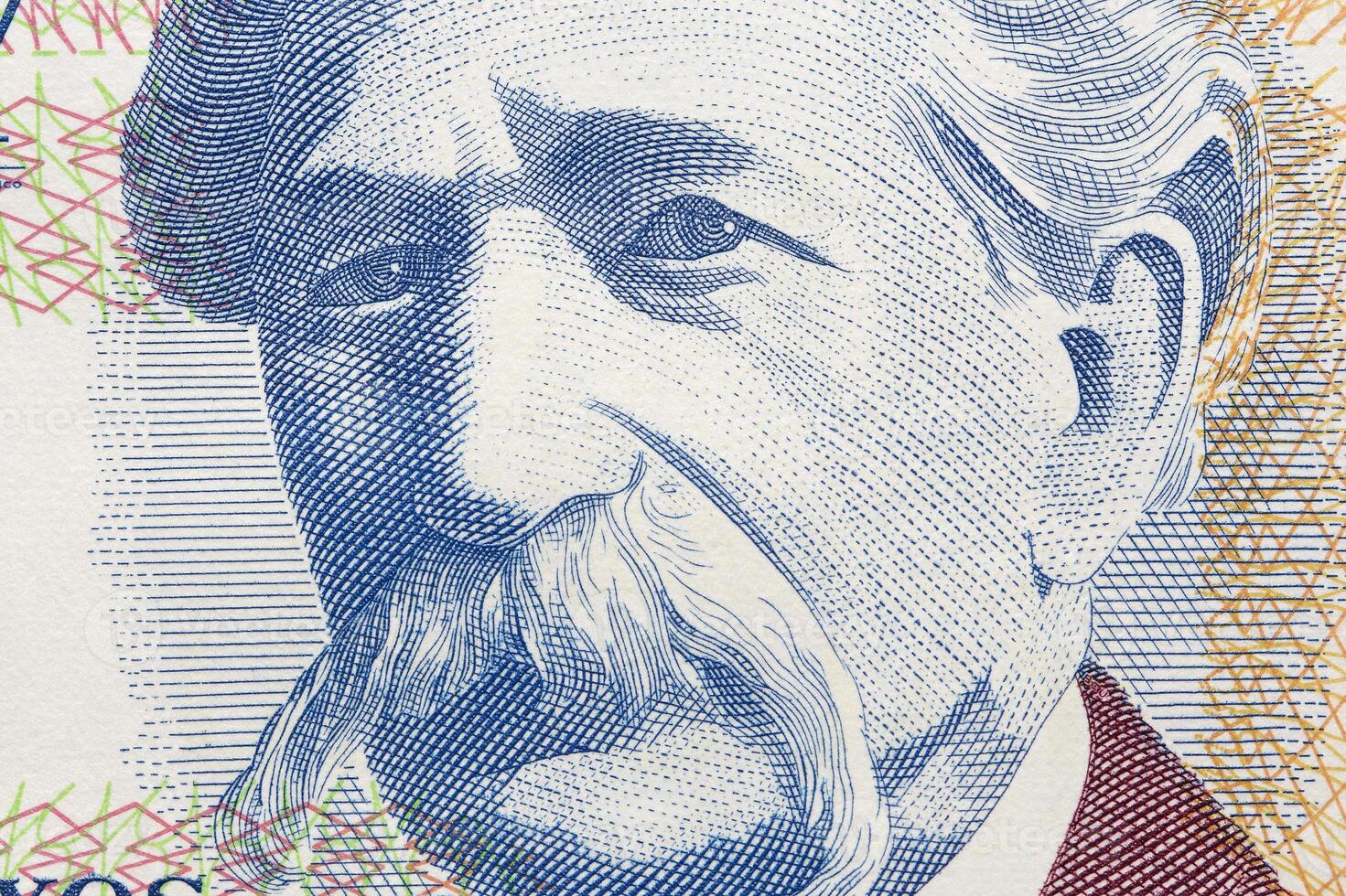 Alfredo vasquez avedo een detailopname portret van uruguayaans geld foto