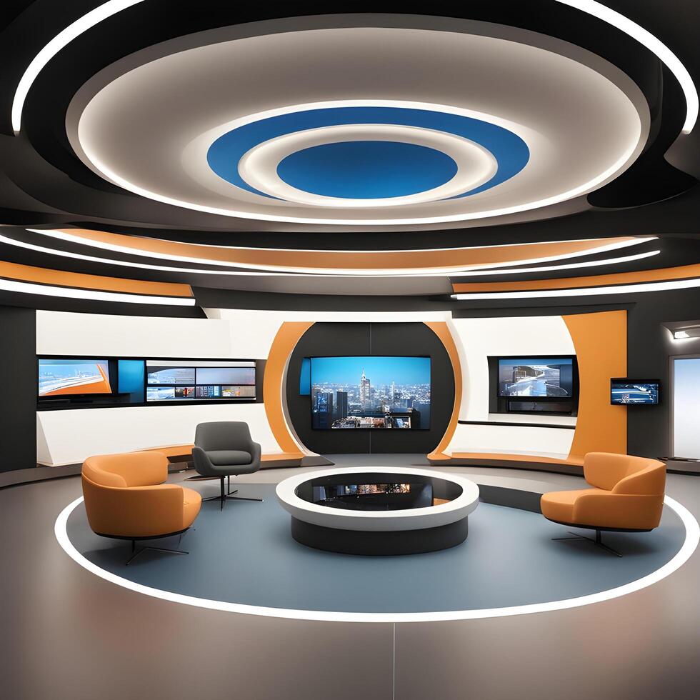 TV studio, virtueel reeks studio voor chroma beeldmateriaal foto