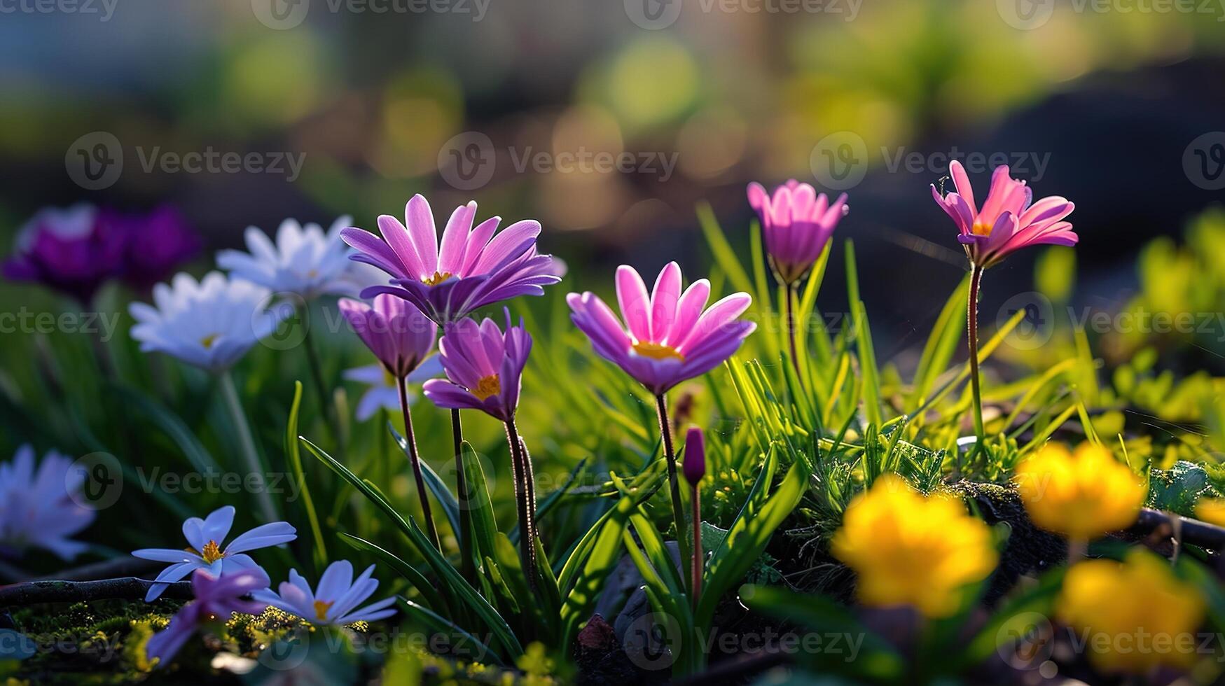 Daar is een levendig assortiment van bloemen, inclusief lantana's, geplant in de tuin foto
