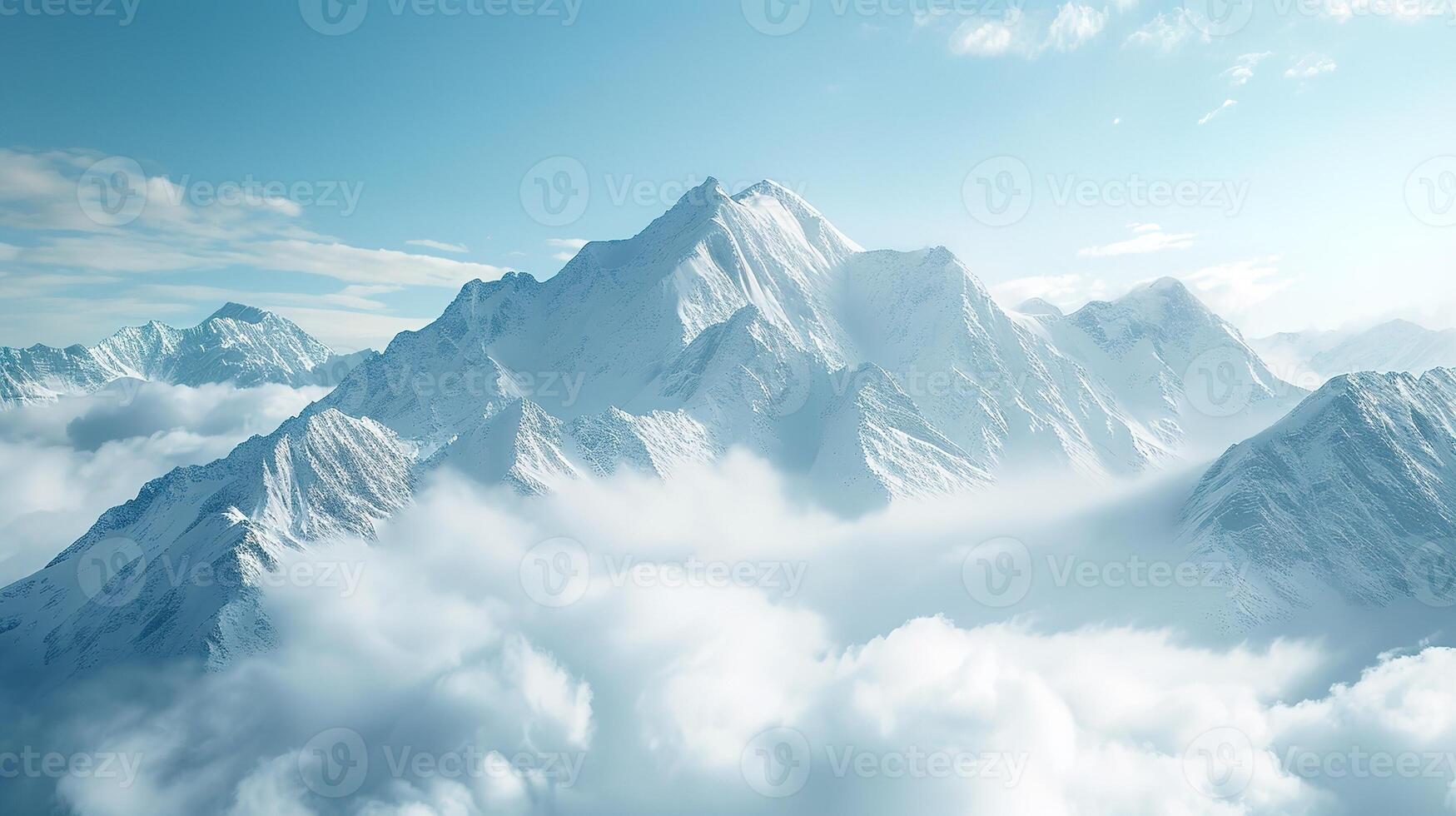 majestueus besneeuwd berg top bovenstaand de wolken foto