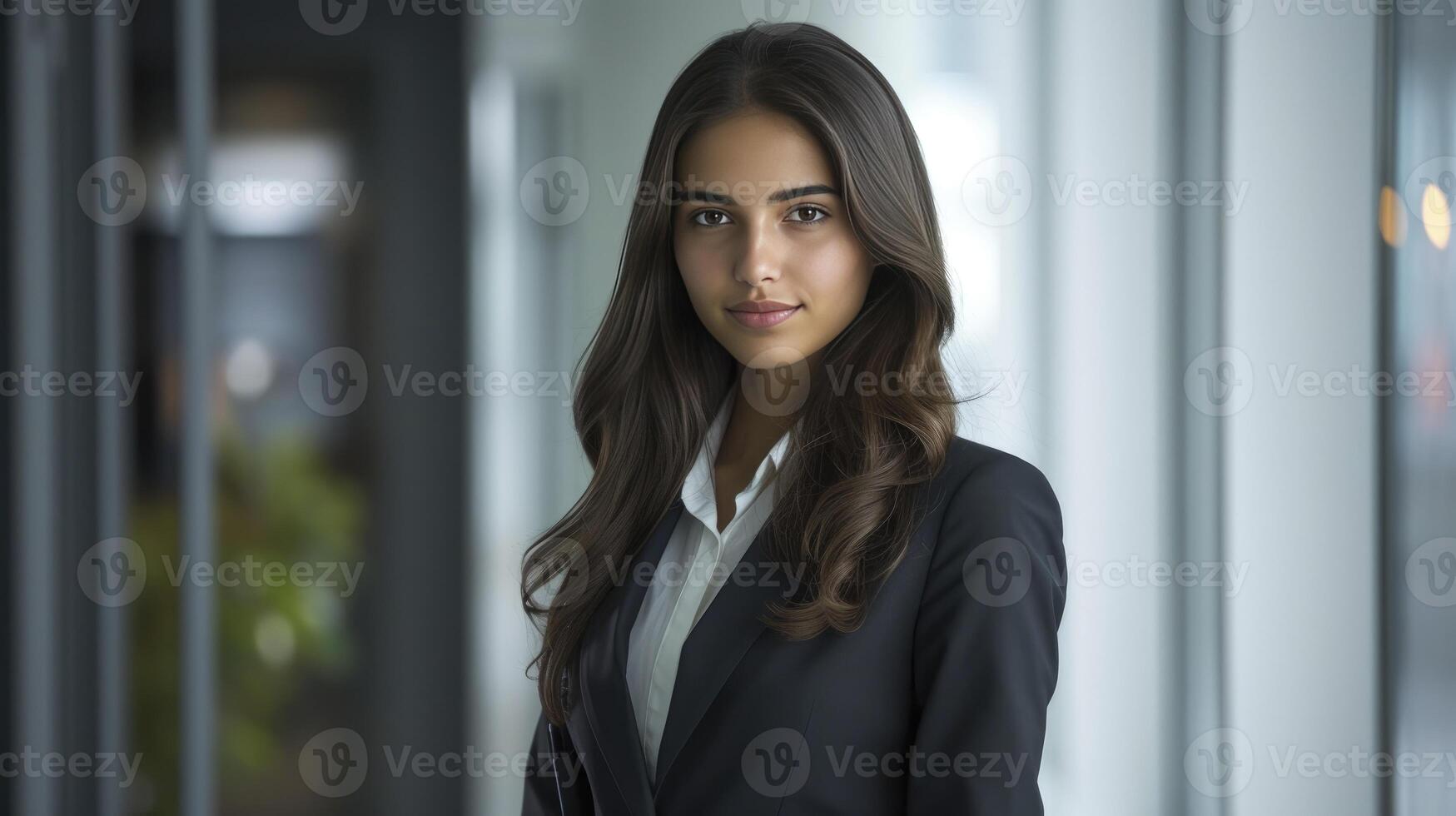 modern Dames professioneel genade portret van vertrouwen in de werkplaats foto