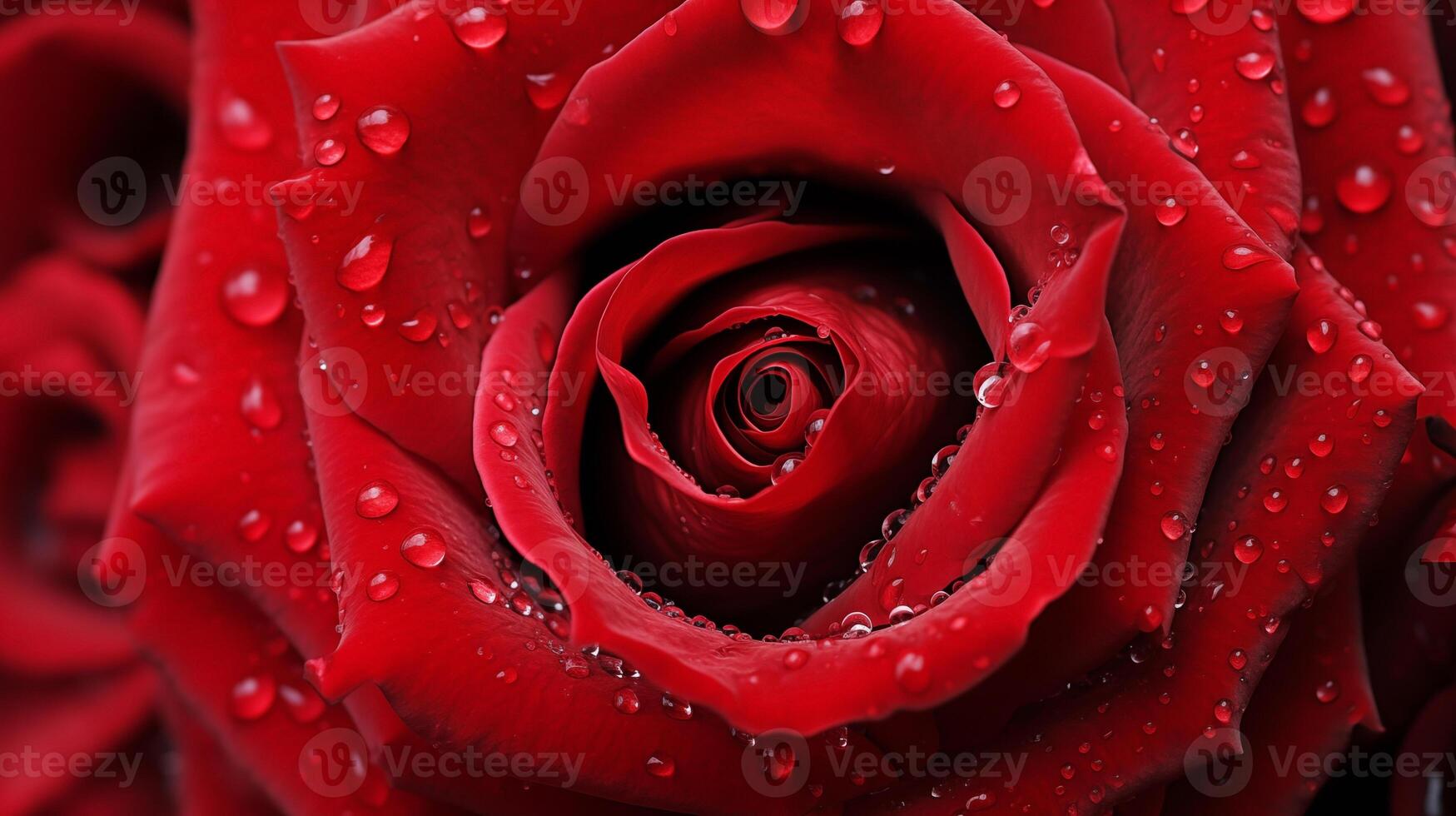 levendig rood roos met regendruppels tegen een contrasterend donker tint foto