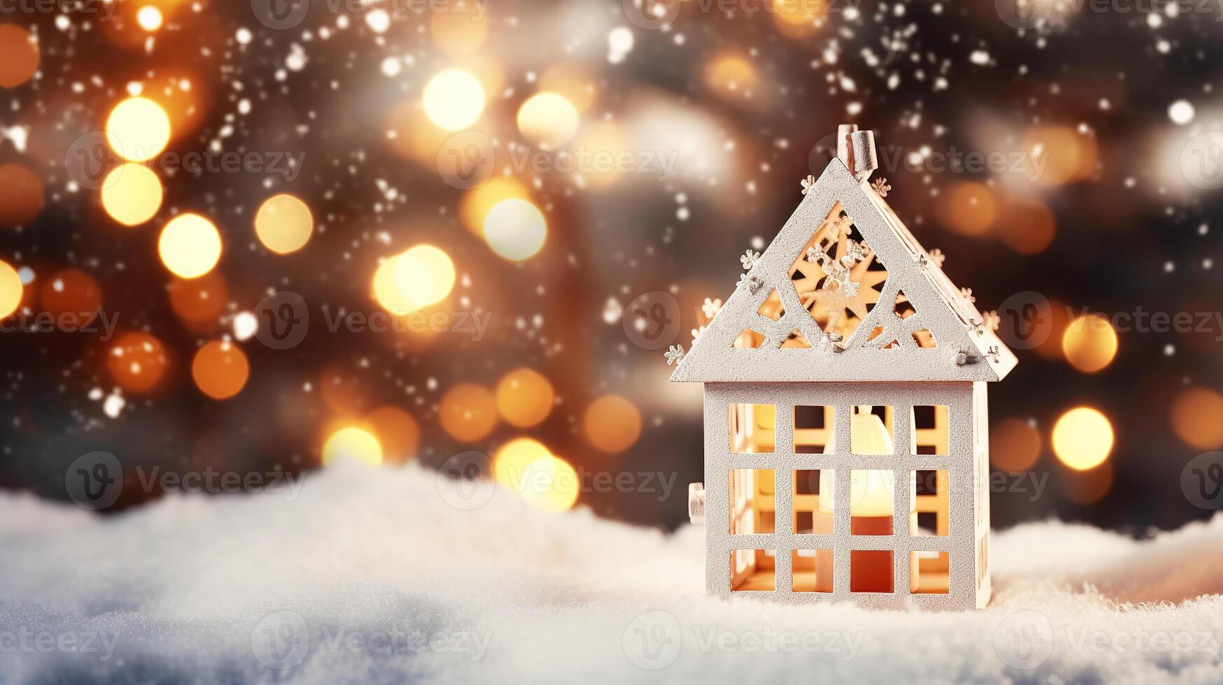 Kerstmis decoraties, speelgoed- huis miniatuur detailopname foto