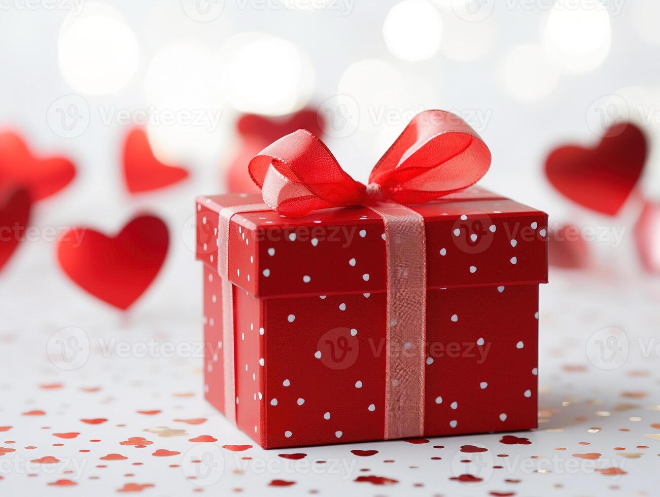 Valentijnsdag dag geschenk, een doos met een boog detailopname. 14 februari concept foto