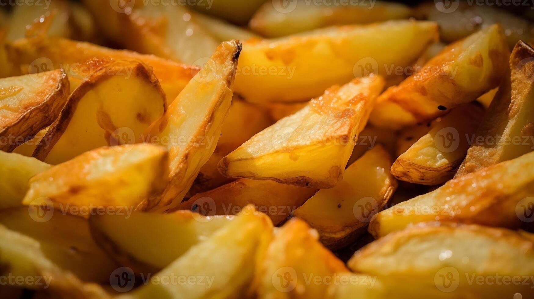 extreem detailopname van gebakken aardappelen. voedsel fotografie foto