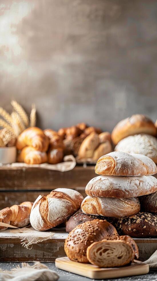 ambachtelijk brood assortiment Aan tafel foto