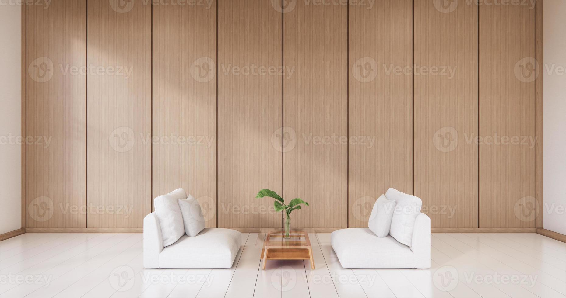 het houten interieur, zen moderne woonkamer Japanse stijl. 3D-rendering foto