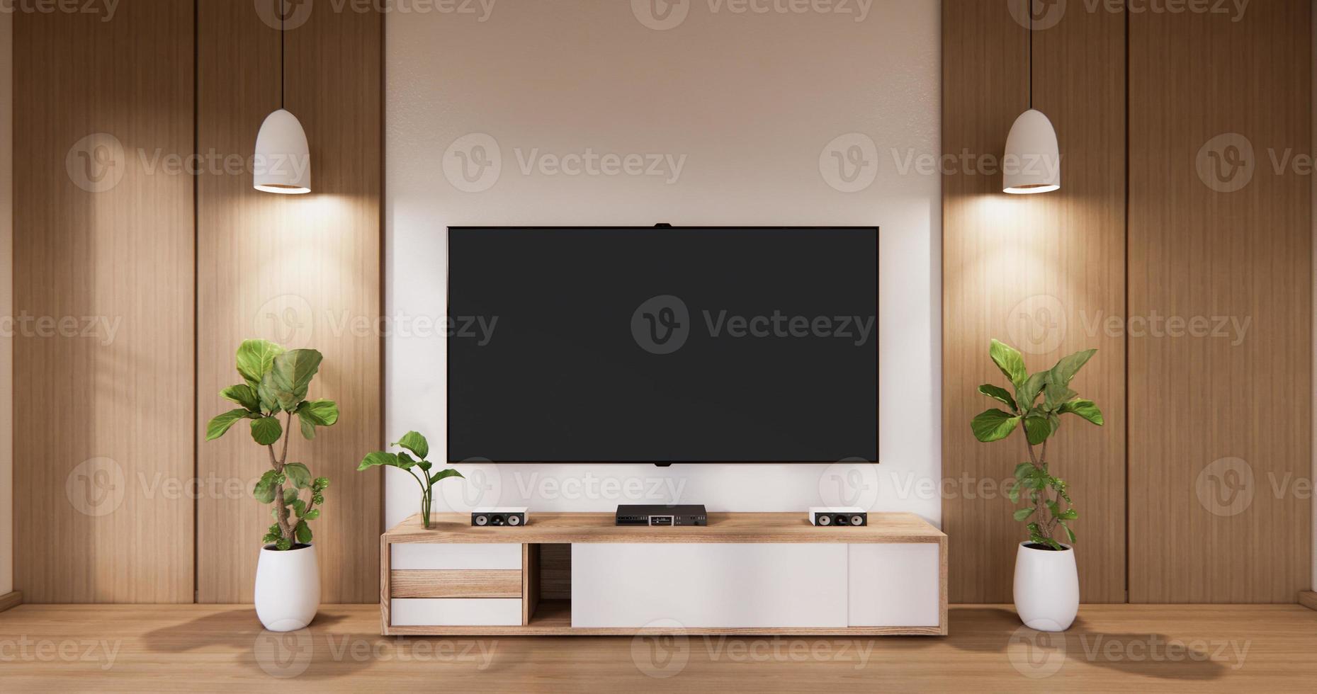 tv-kastdisplay met moderne kamer witte minimalistische vloer. 3D-rendering foto
