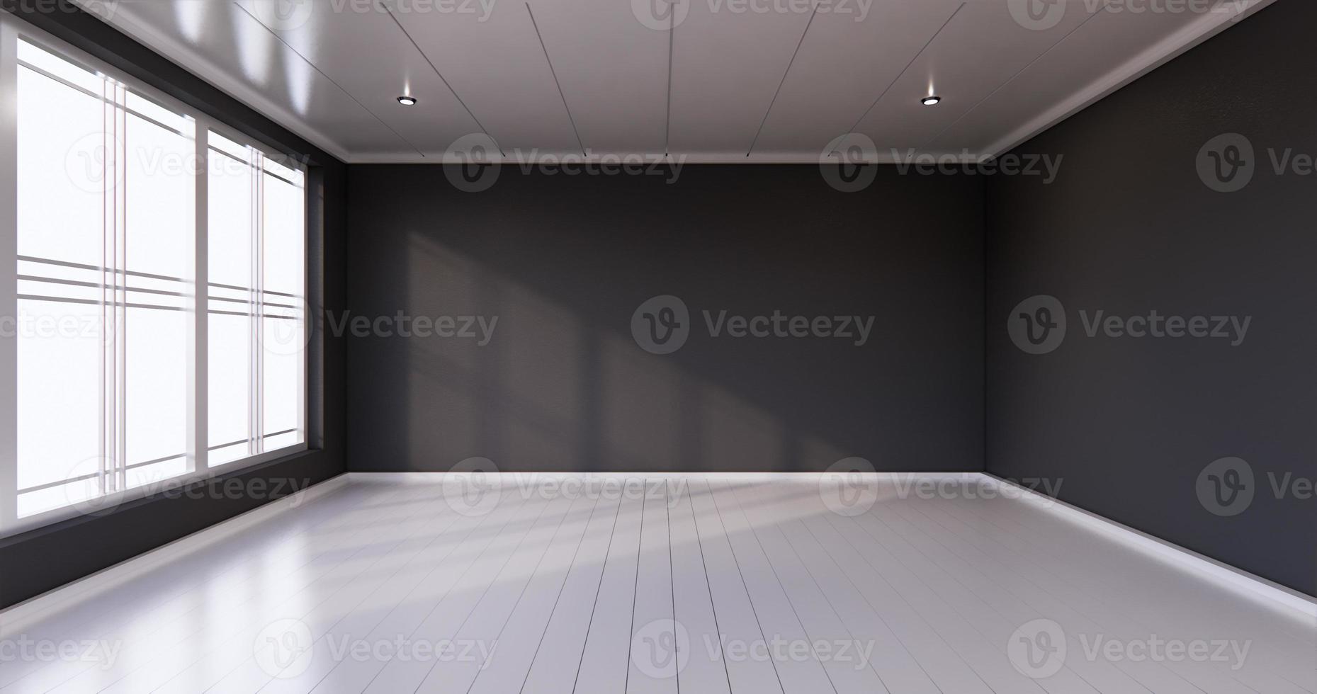 lege kamer zwart op houten vloer interieur. 3D-rendering foto