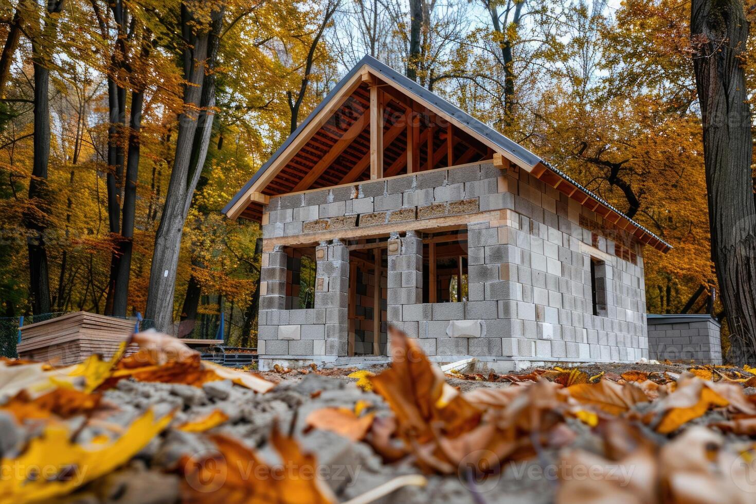 ai gegenereerd gebouw een silicaat blok huis in een zomer huisje. foto