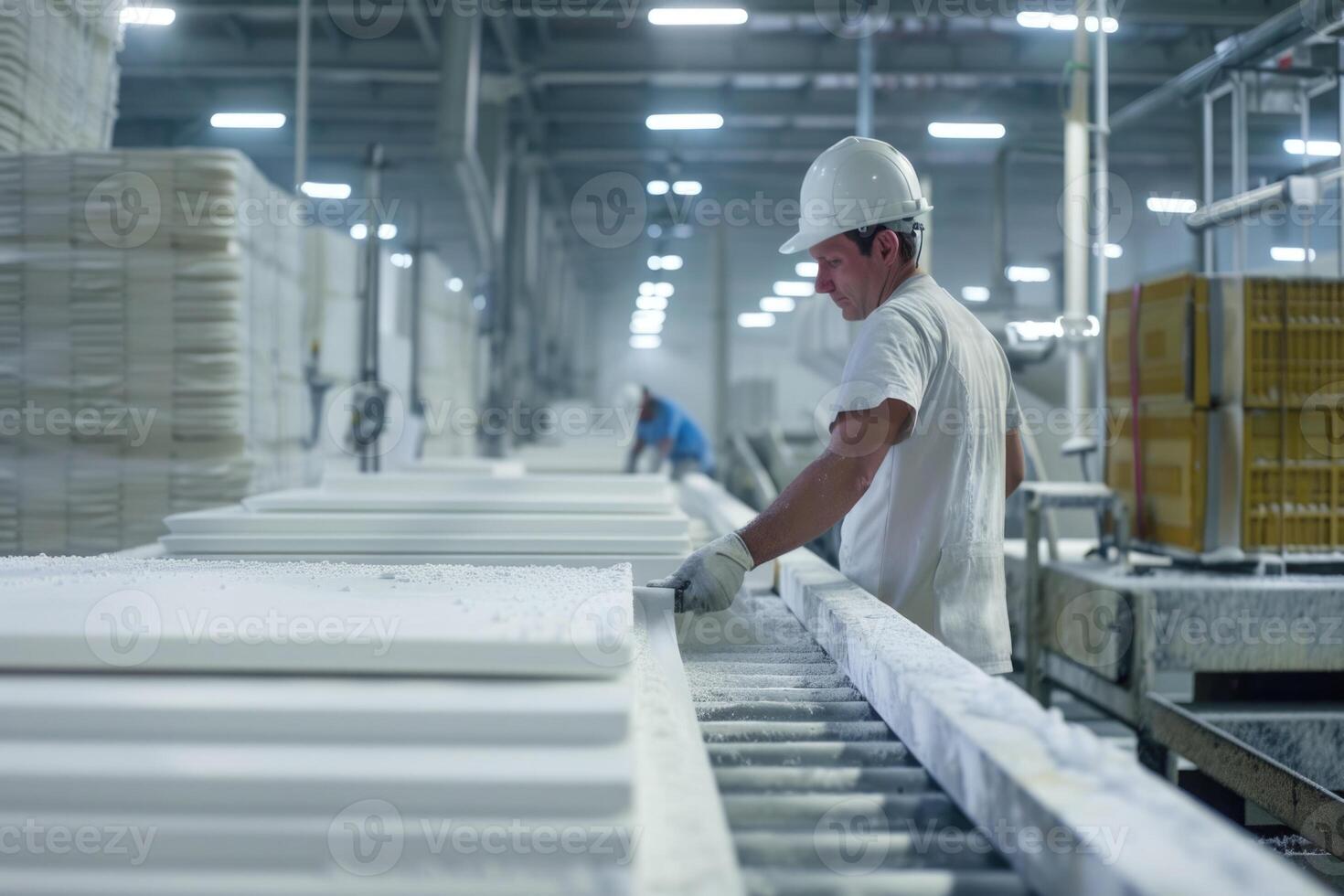 ai gegenereerd gebruiker arbeider Aan de calcium silicaat vel productie foto