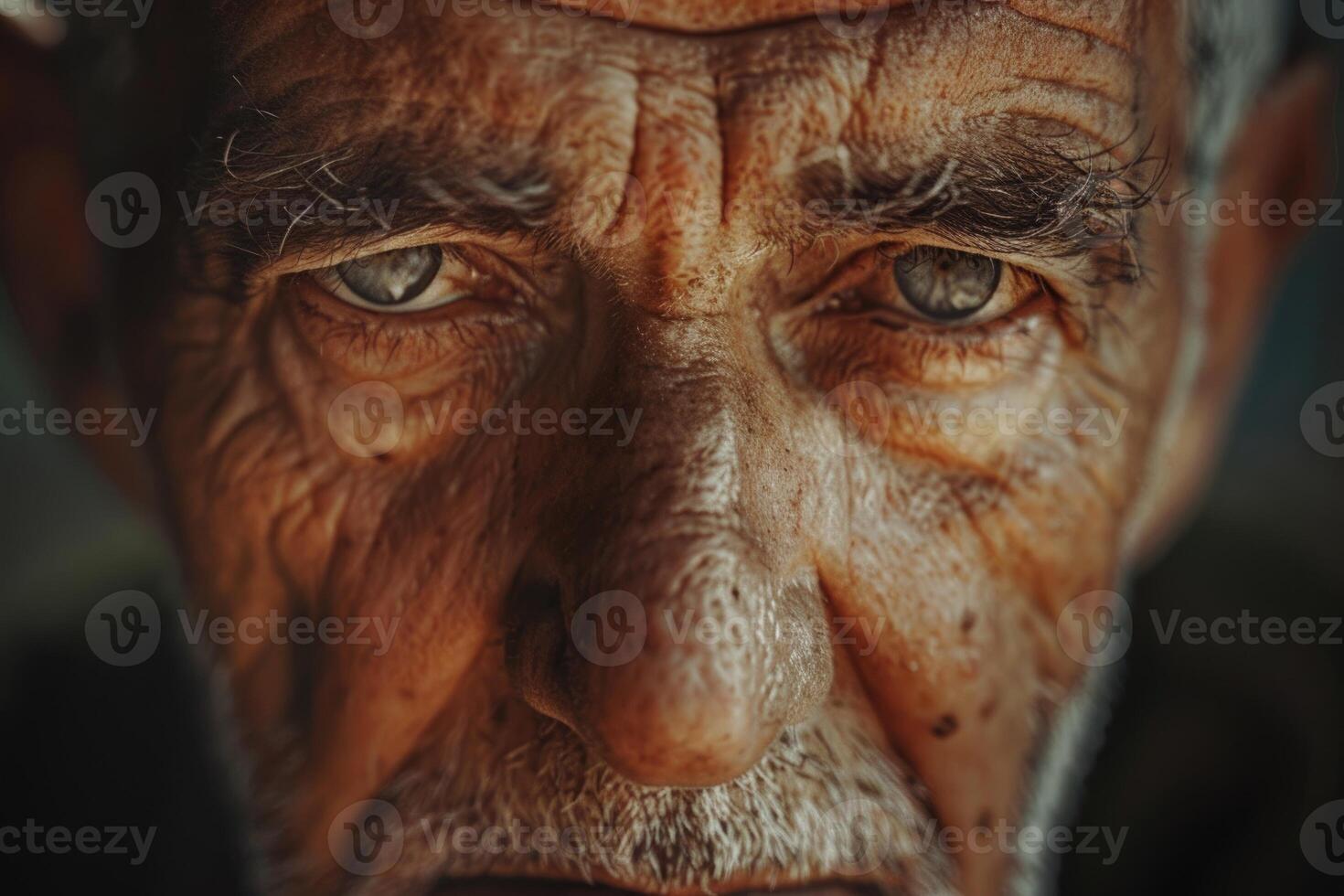 ai gegenereerd oud senior Mens detailopname echt uitdrukking portret foto